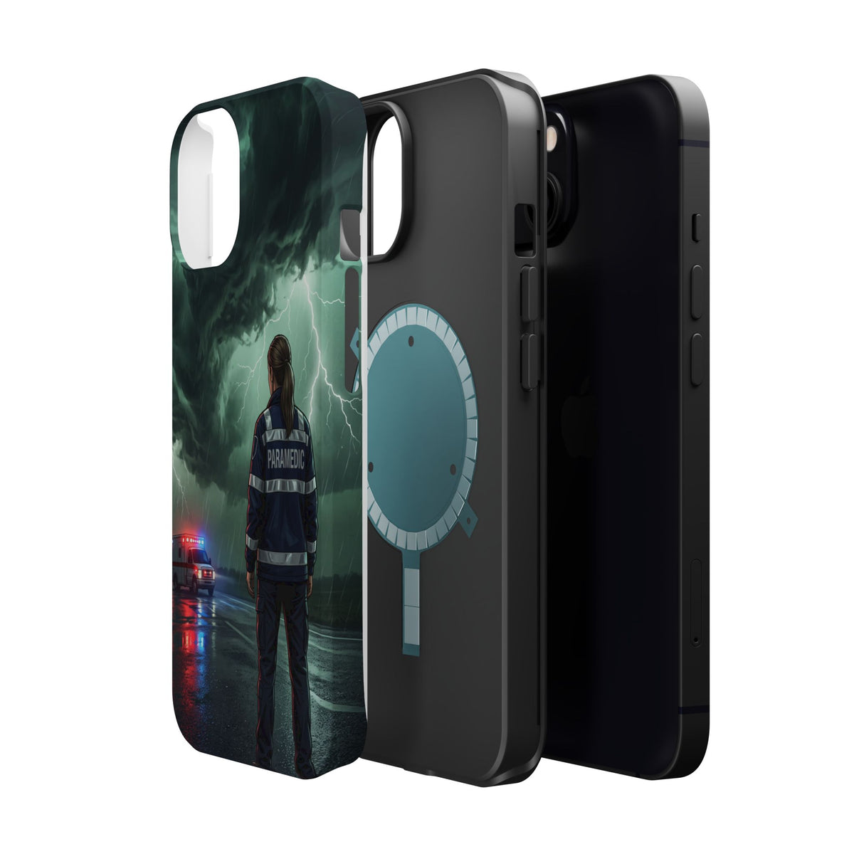 Female Paramedic Green Storm Phone Case — Magnetic Wireless Charging Cover