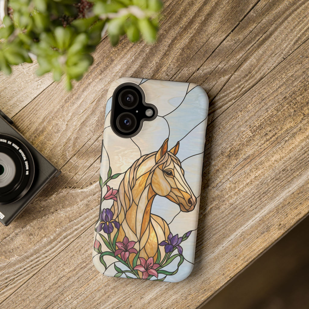 Floral Stained Glass Horse Phone Case — Tough Magnetic Case with Wireless Charging
