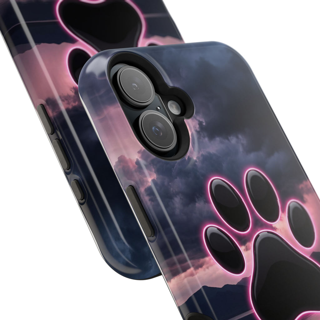 Neon Paw Print Phone Case — Impact-Resistant Wireless Charging Cover
