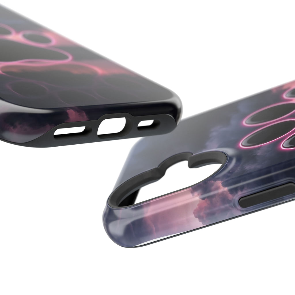Neon Paw Print Phone Case — Impact-Resistant Wireless Charging Cover