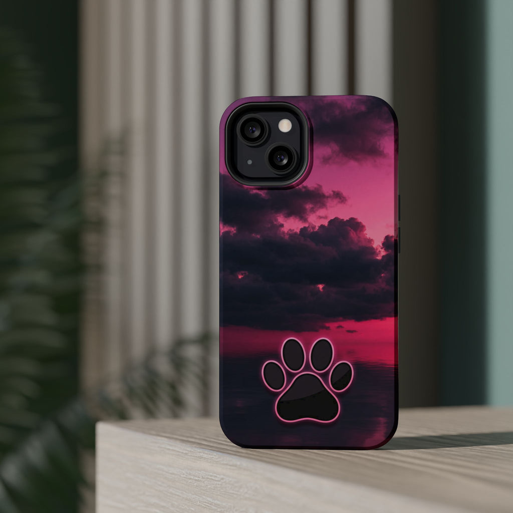 Pink Sky Paw Print Phone Case — Impact-Resistant Wireless Charging Cover