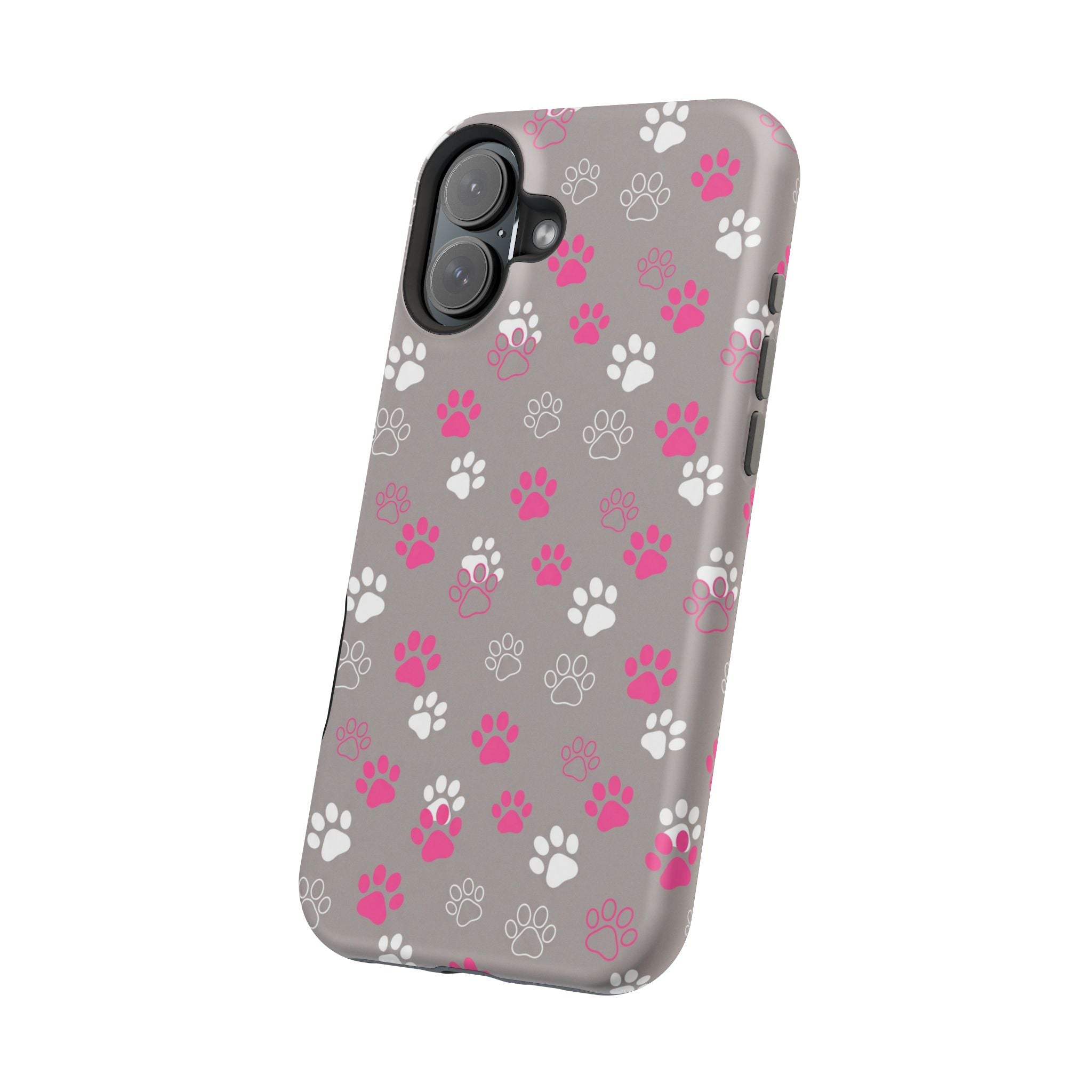 Pink & White Paw Print Phone Case — Impact-Resistant Wireless Charging Cover