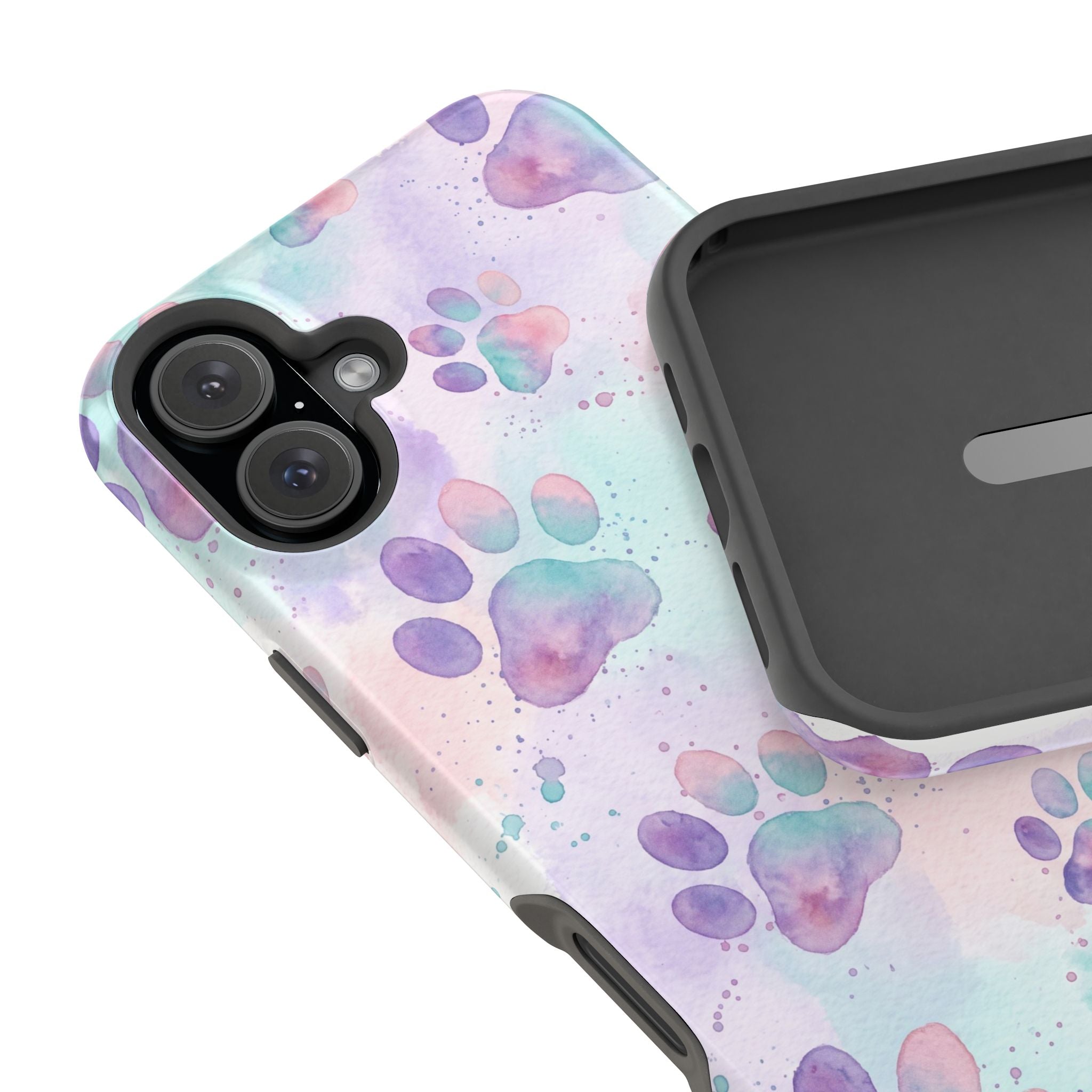 Watercolor Paw Print Phone Case — Impact-Resistant Wireless Charging Cover