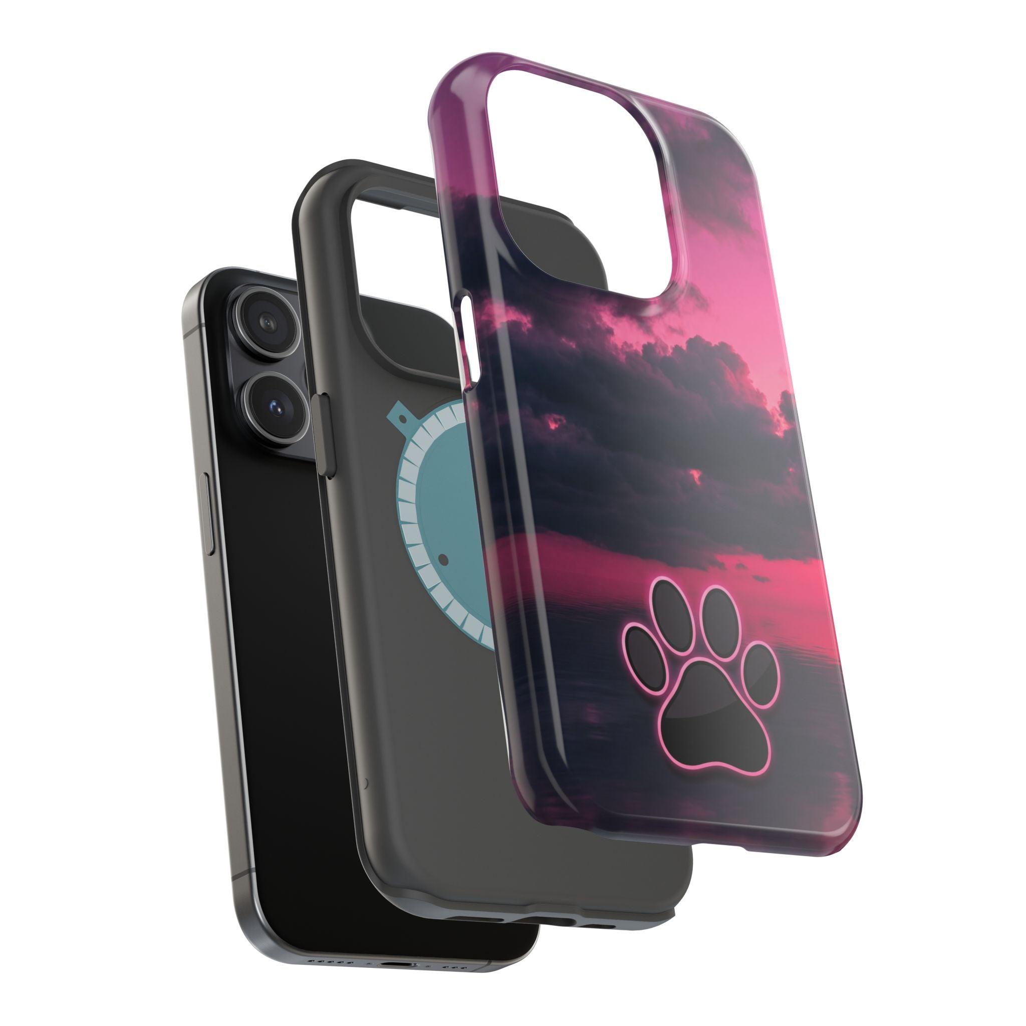 Pink Sky Paw Print Phone Case — Impact-Resistant Wireless Charging Cover