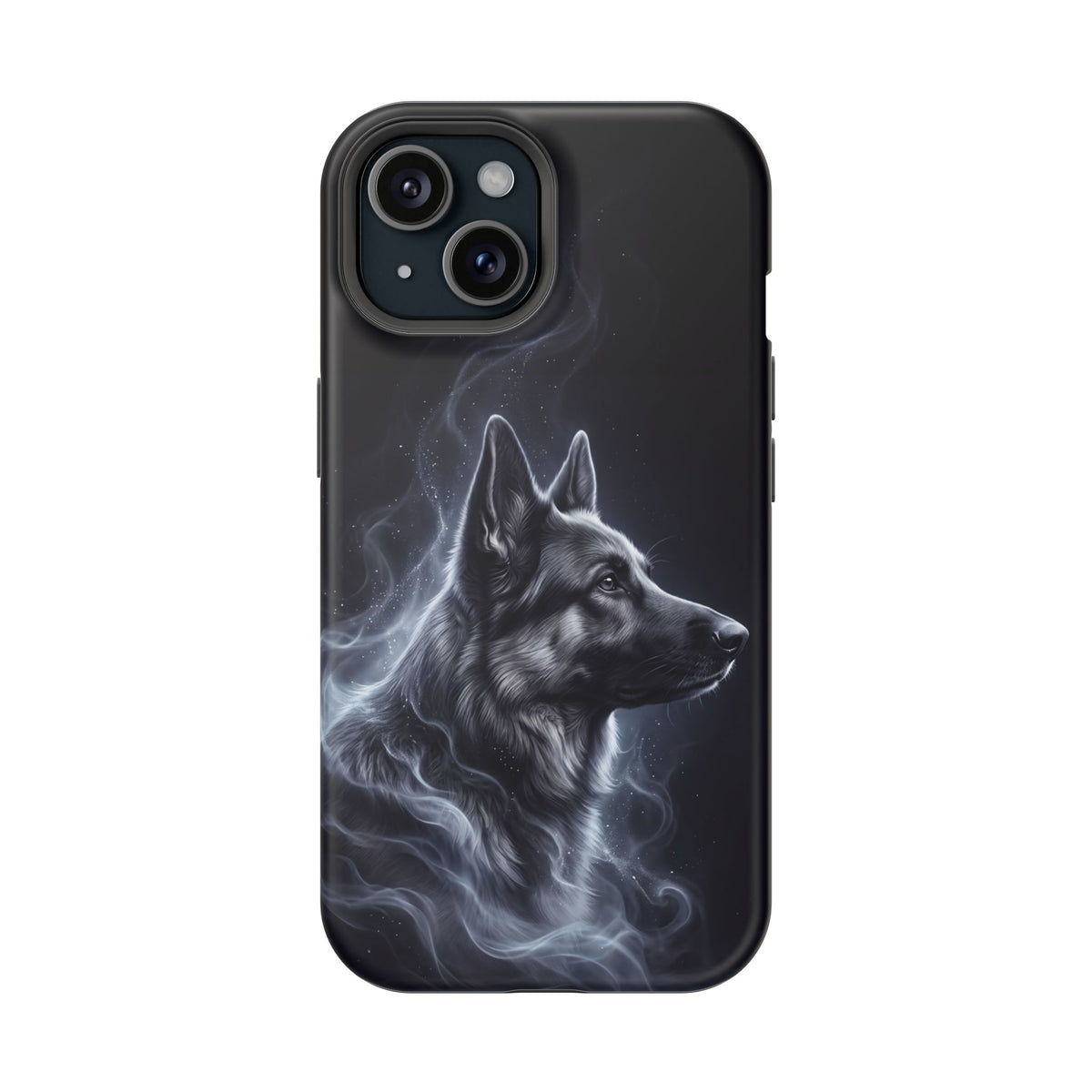German Shepherd Phone Case | Silver Moonlight Mist Art — Tough Magnetic Case with Wireless Charging