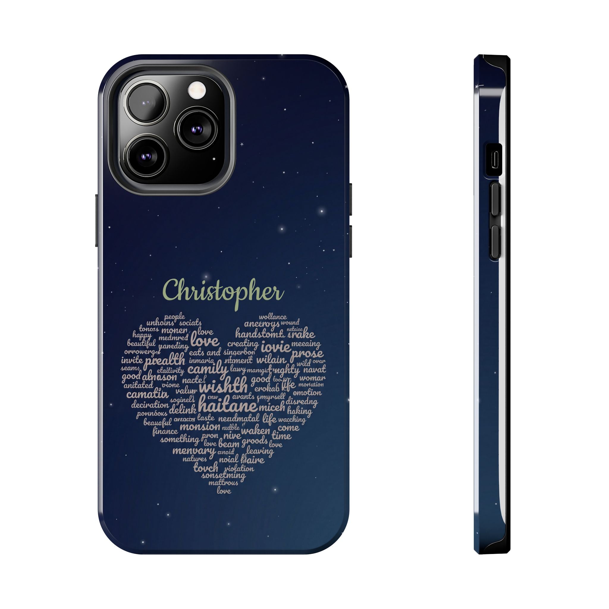 Personalized Teacher Heart Word Cloud Phone Case — Custom Name Starry Design