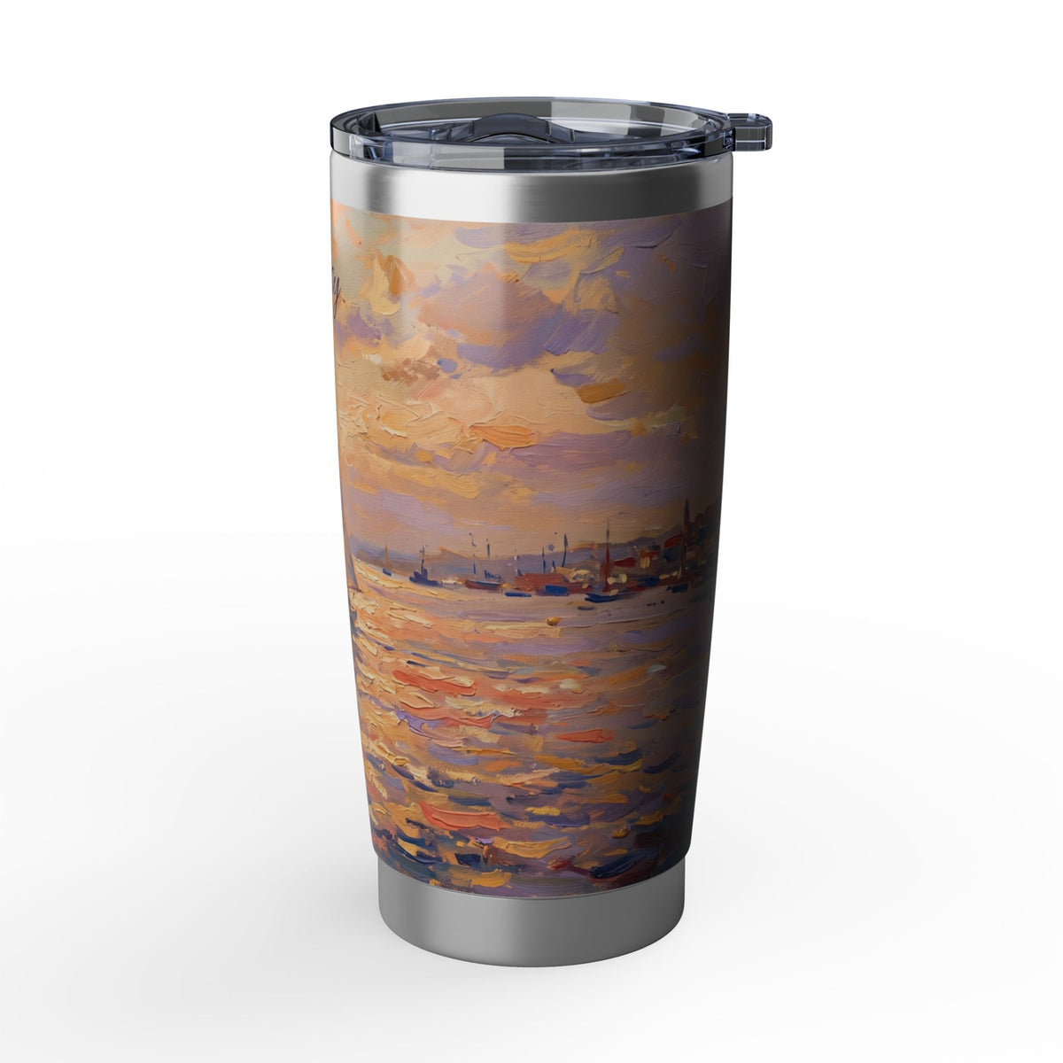 Sailing Personalized Tumbler | Impressionist Sunset Art — 20 oz Stainless Travel Mug