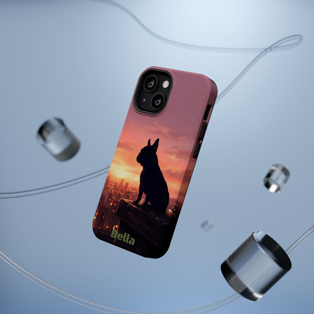 Personalized French Bulldog City Skyline Sunset Phone Case — Wireless Charging Cover
