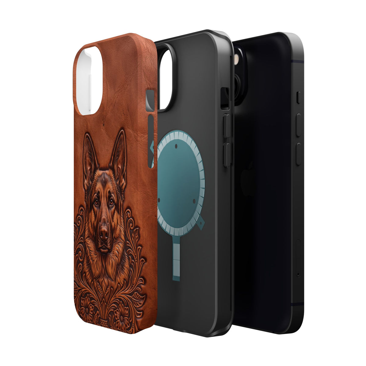 German Shepherd Phone Case | Western Tooled Art — Tough Magnetic Case with Wireless Charging