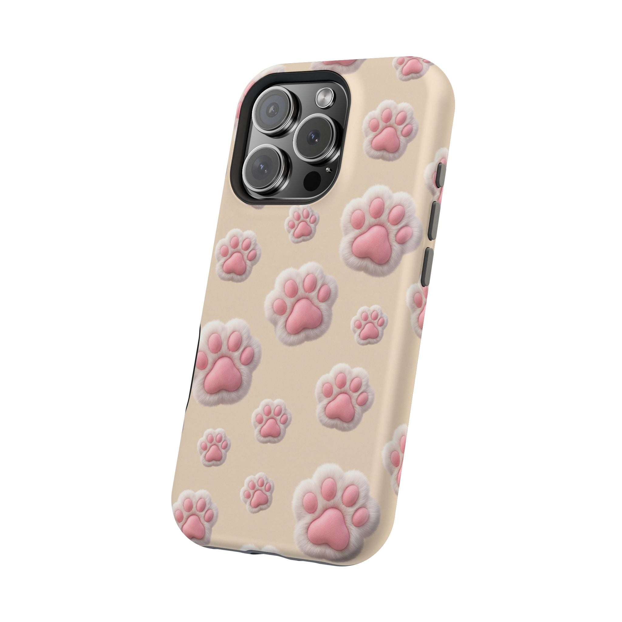 Pink Paw Print Phone Case — Impact-Resistant Wireless Charging Cover
