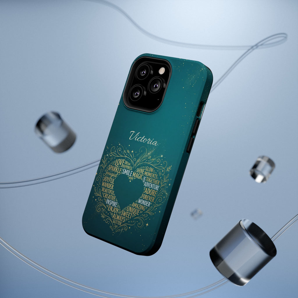 Personalized Teacher Heart Word Art Phone Case — Impact-Resistant Wireless Charging Cover