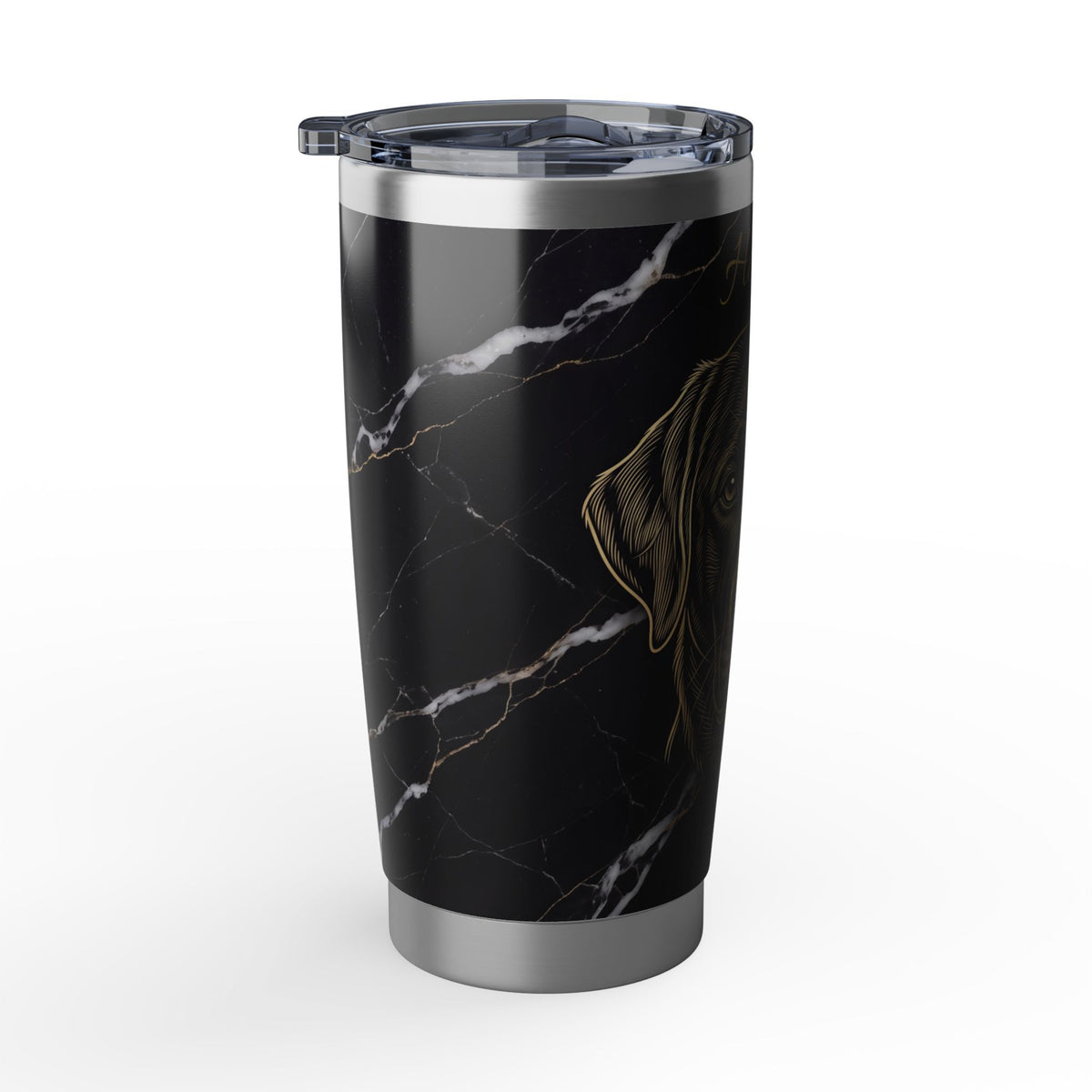 Labrador Personalized Tumbler | Black Marble Gold Art — 20 oz Stainless Travel Mug