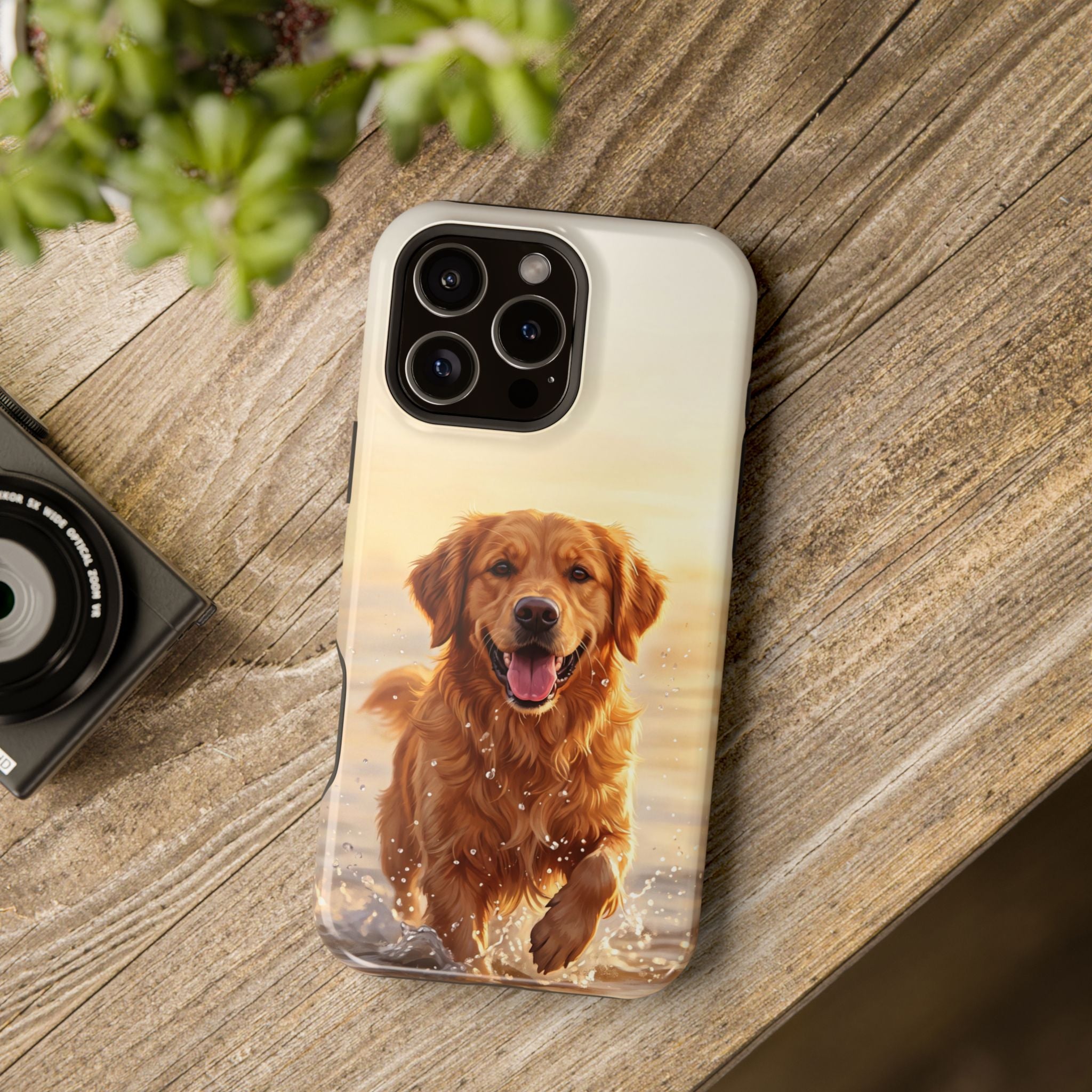 Beach Golden Retriever Phone Case — Impact-Resistant Wireless Charging Cover