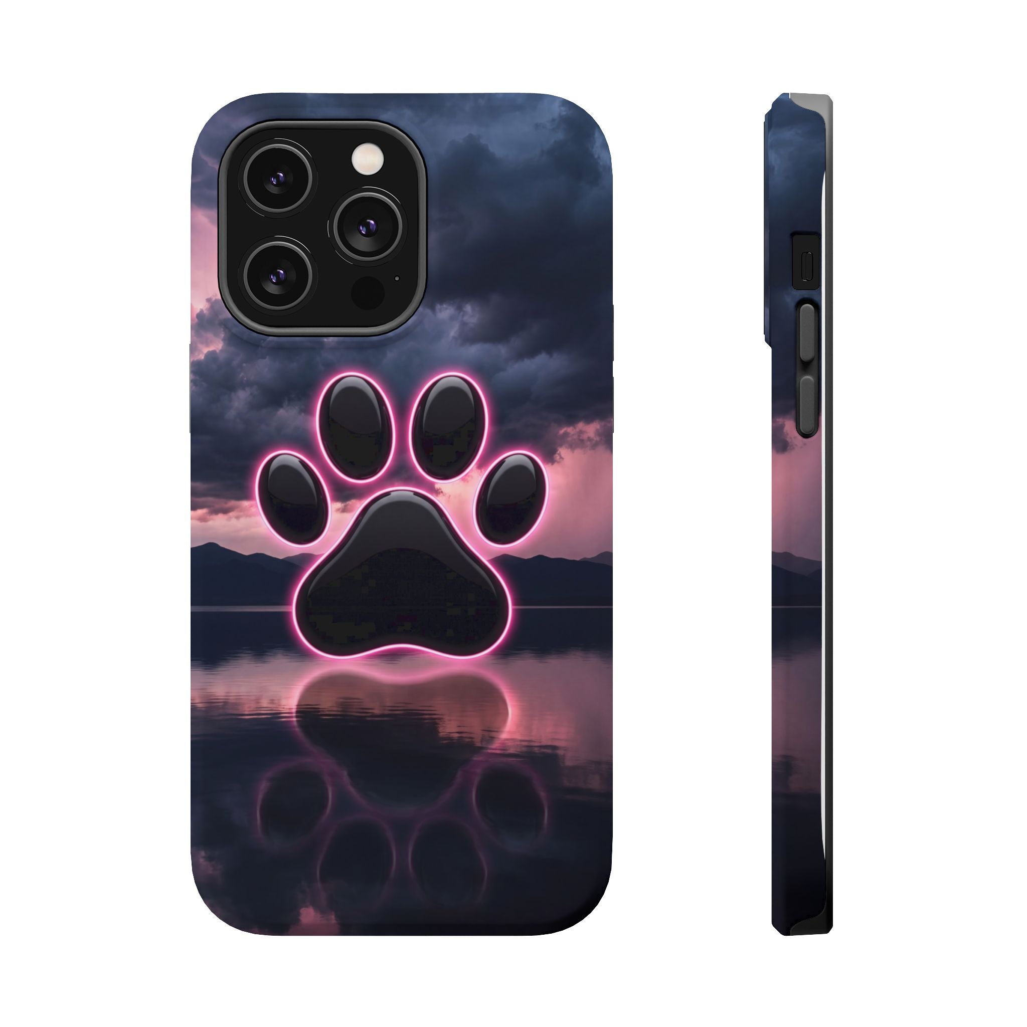 Neon Paw Print Phone Case — Impact-Resistant Wireless Charging Cover