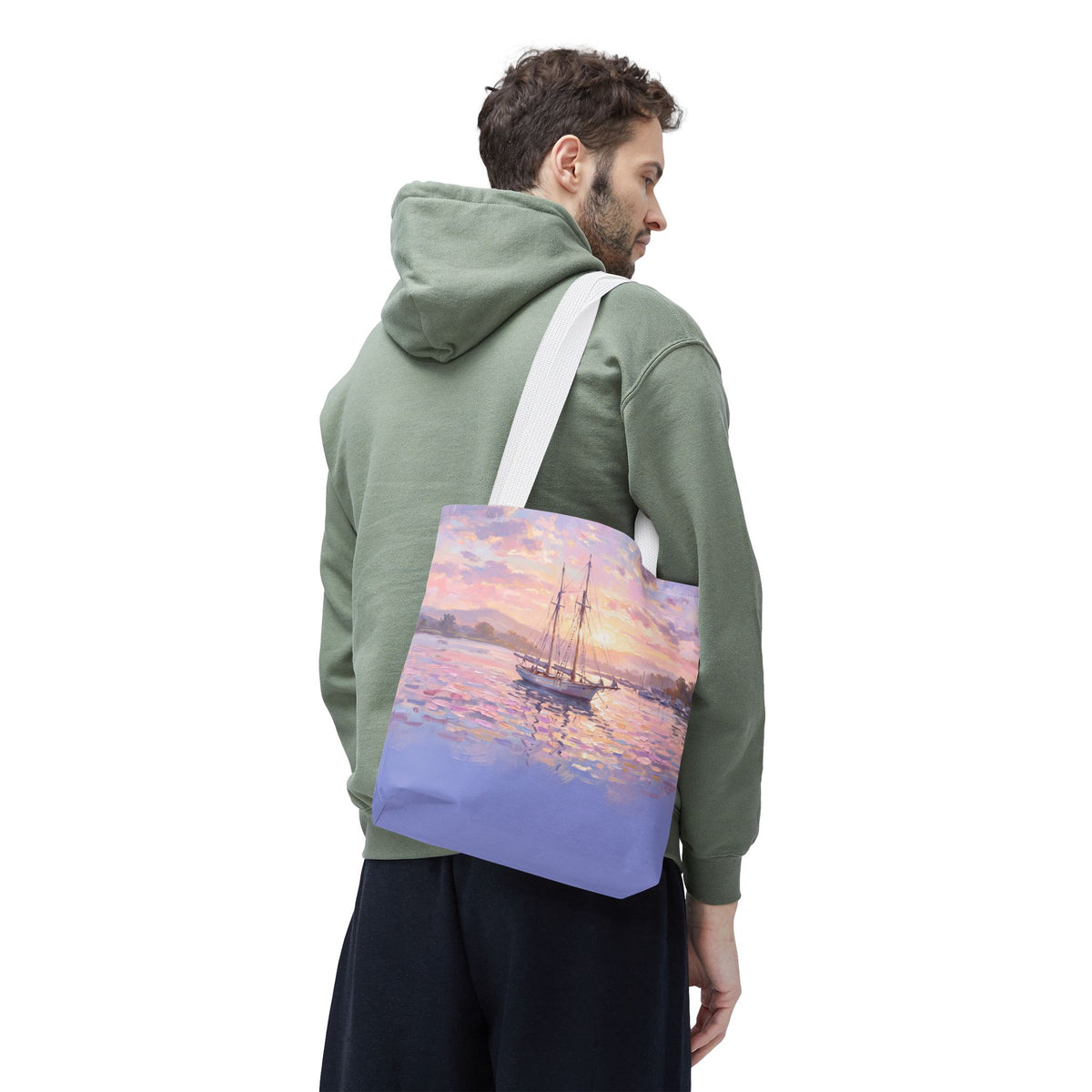 Pastel Sailboat Tote Bag – Impressionist Sunset Harbor Beach Bag
