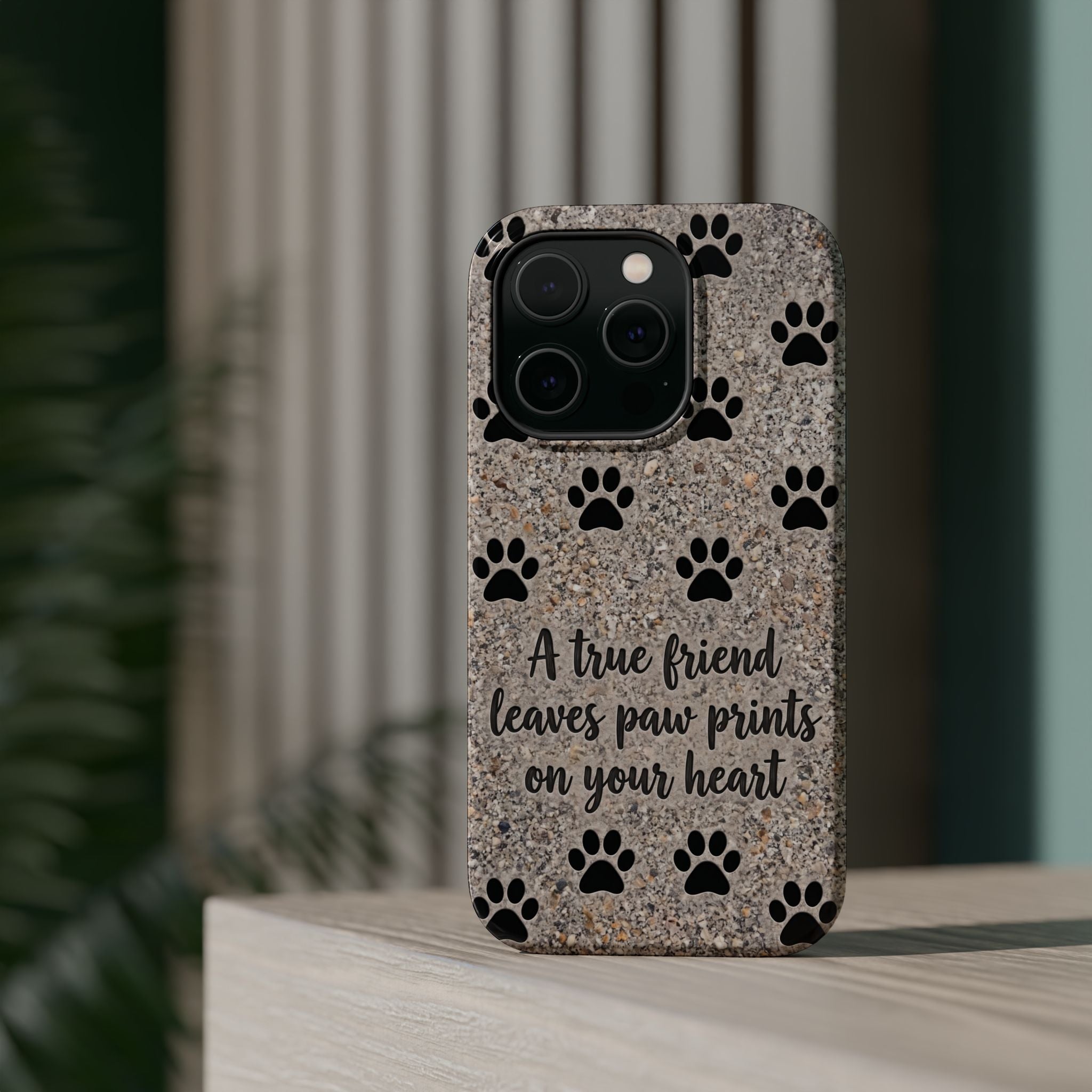 "A True Friend Leaves Paw Prints On Your Heart" Phone Case | Sentimental Stone-Texture Dog Paw Print Case | iPhone & Samsung