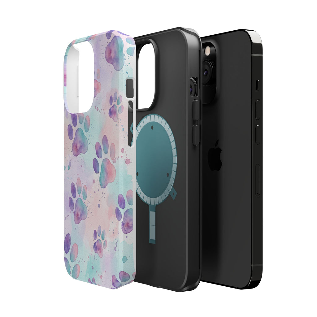 Watercolor Paw Print Phone Case — Impact-Resistant Wireless Charging Cover