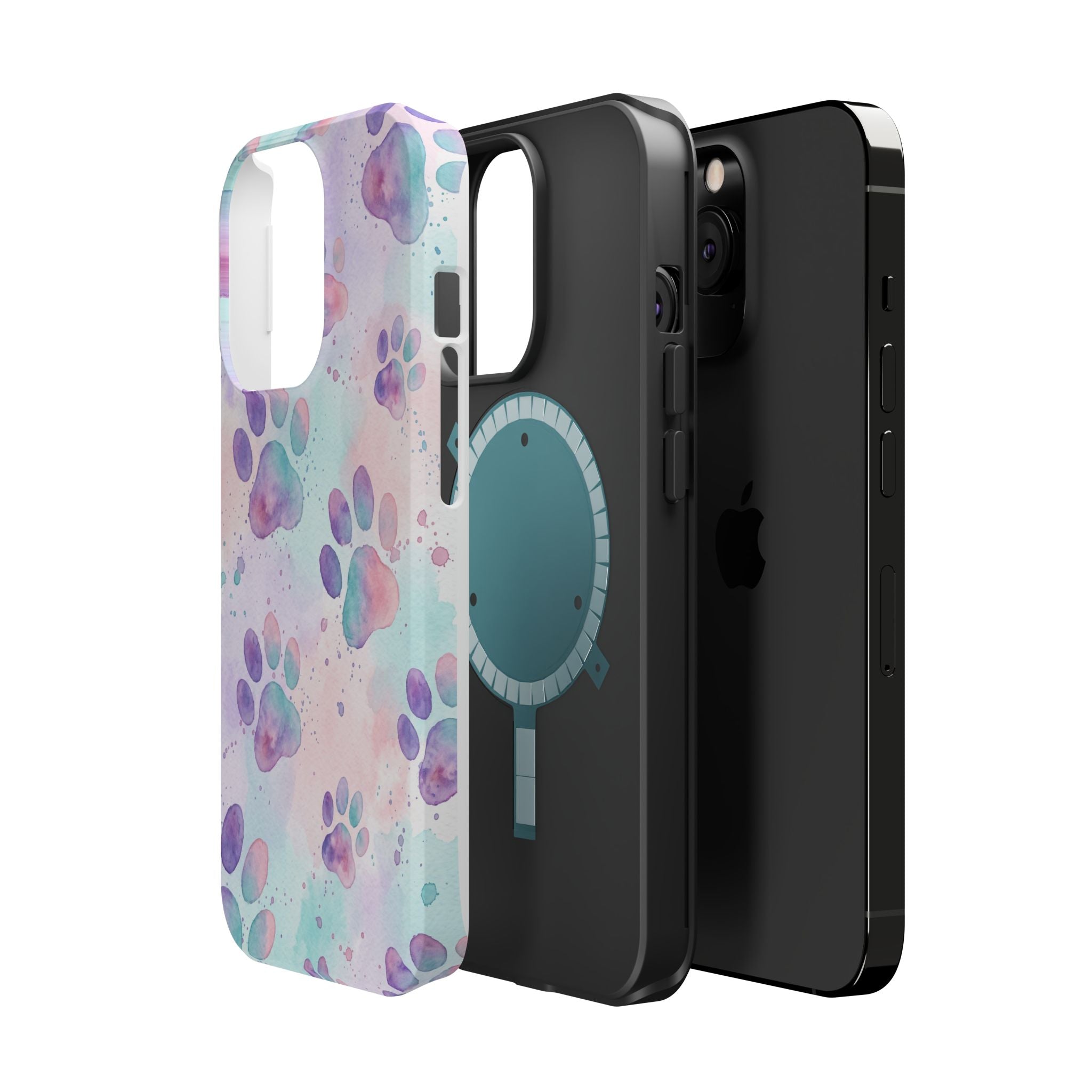 Watercolor Paw Print Phone Case — Impact-Resistant Wireless Charging Cover