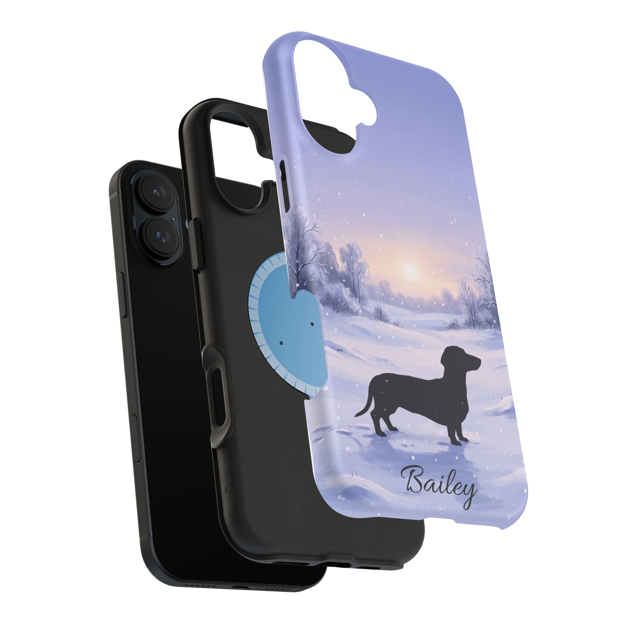 Personalized Dachshund Winter Snow Phone Case — Wireless Charging Cover