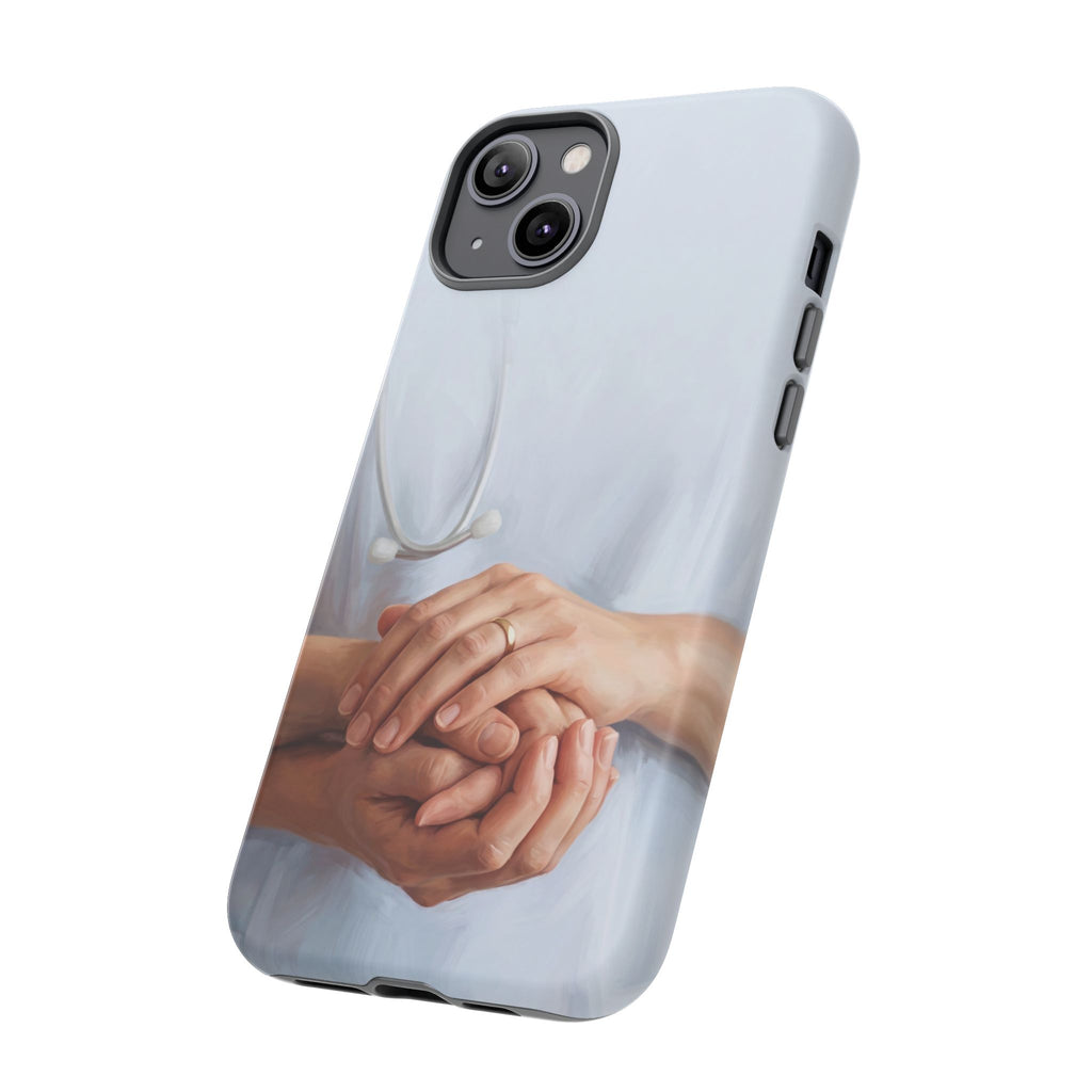Nurse's Comforting Hands Phone Case | Caring Hands & Stethoscope Illustration | iPhone & Samsung