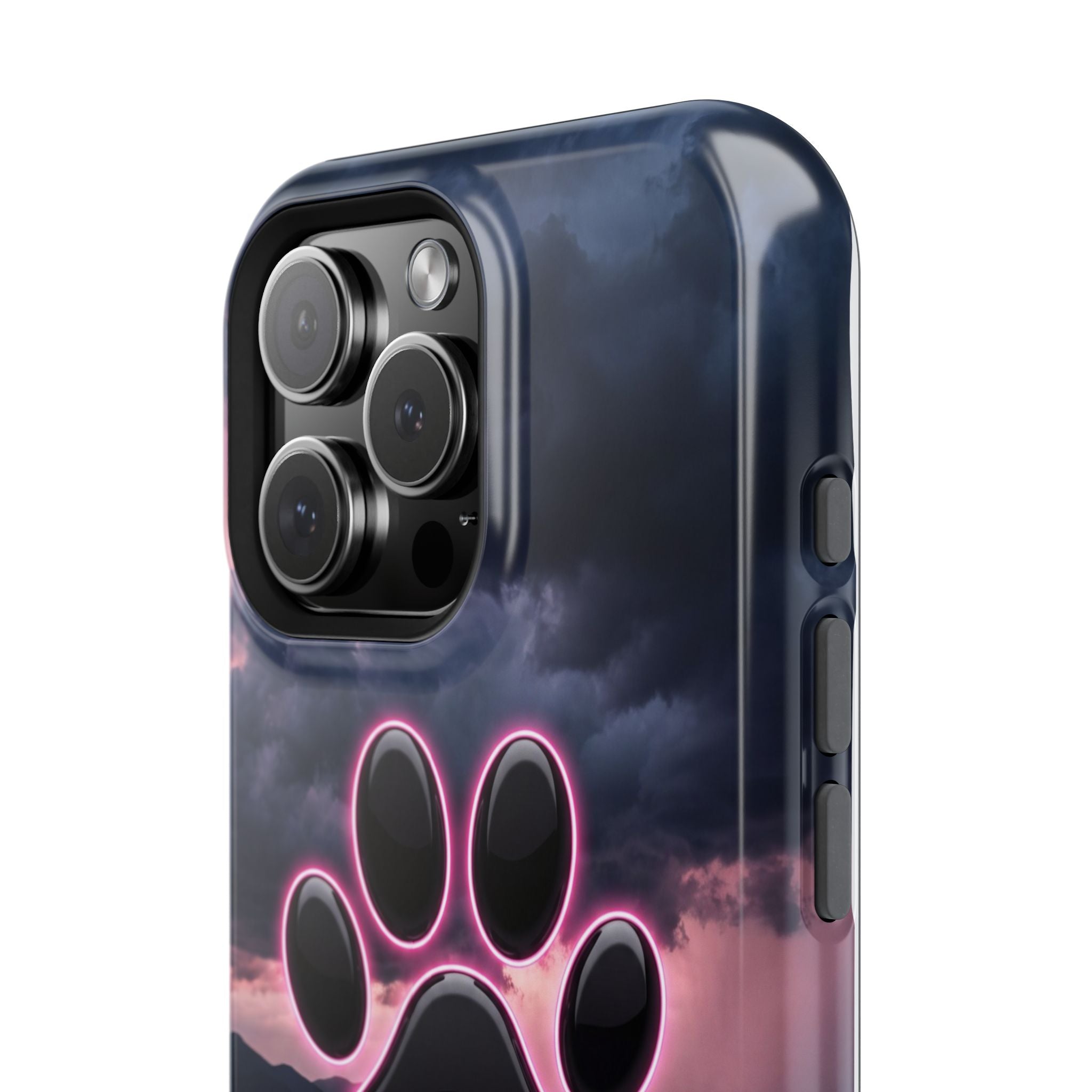 Neon Paw Print Phone Case — Impact-Resistant Wireless Charging Cover