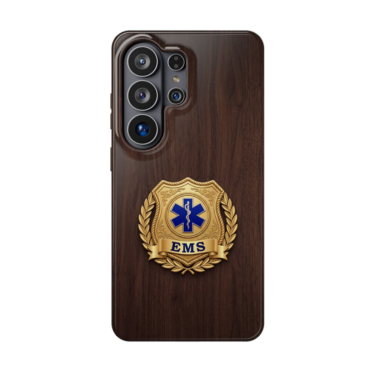 Gold EMS Laurel Badge Wood Phone Case — Magnetic Wireless Charging Cover