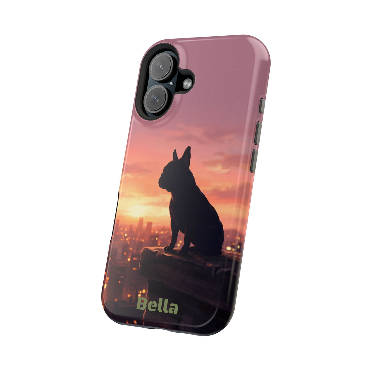 Personalized French Bulldog City Skyline Sunset Phone Case — Wireless Charging Cover