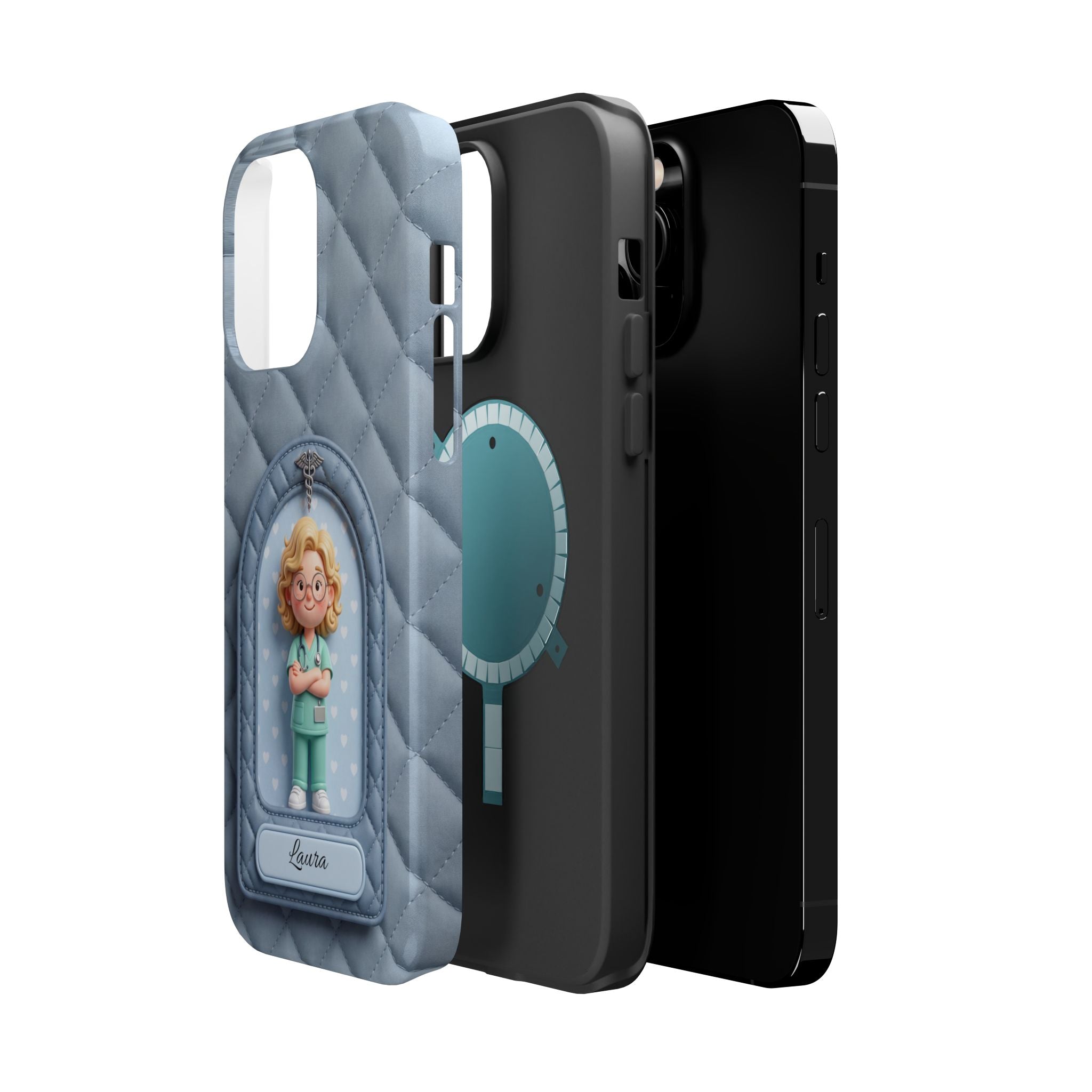 Personalized Quilted Nurse Phone Case — Wireless Charging Cover