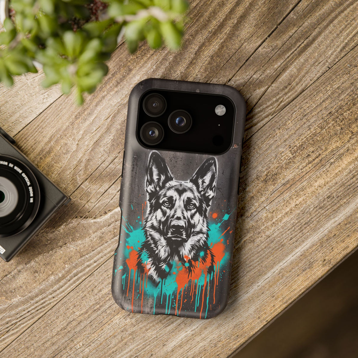 German Shepherd Phone Case | Graffiti Street Art — Tough Magnetic Case with Wireless Charging