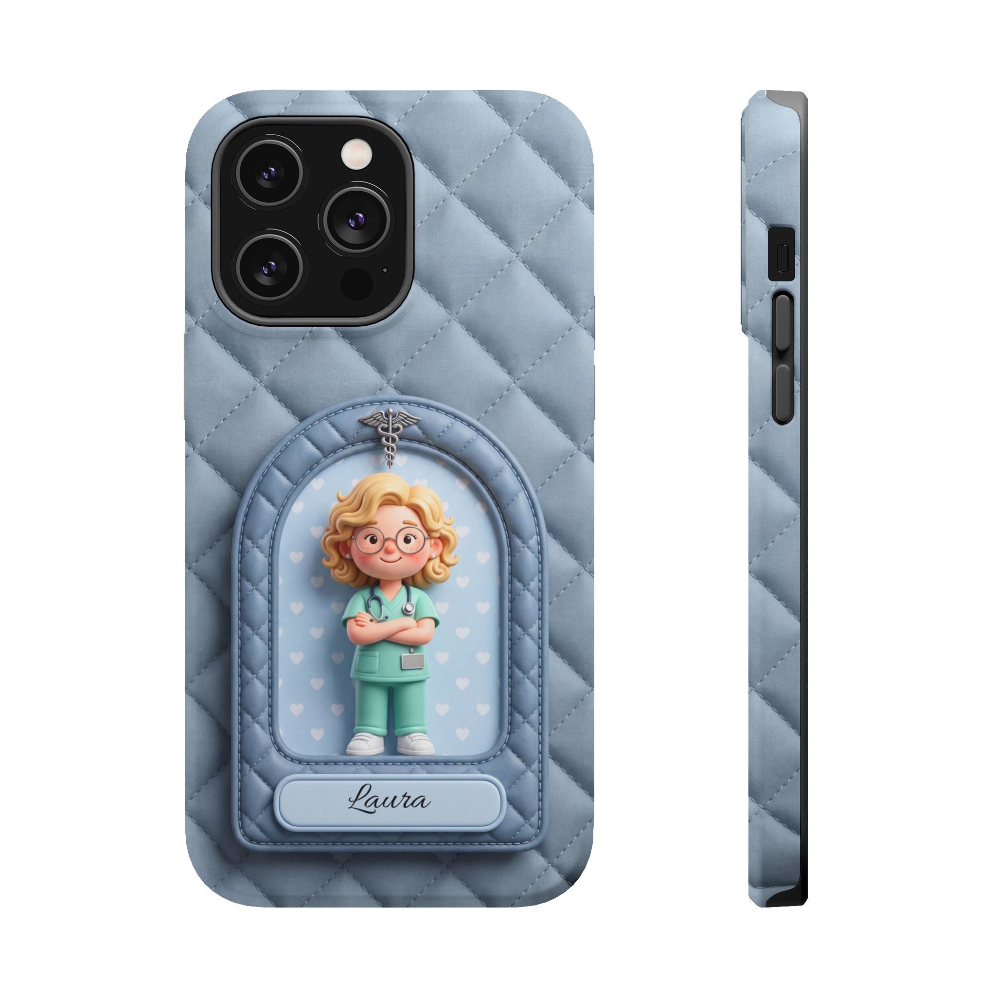 Personalized Quilted Nurse Phone Case — Wireless Charging Cover