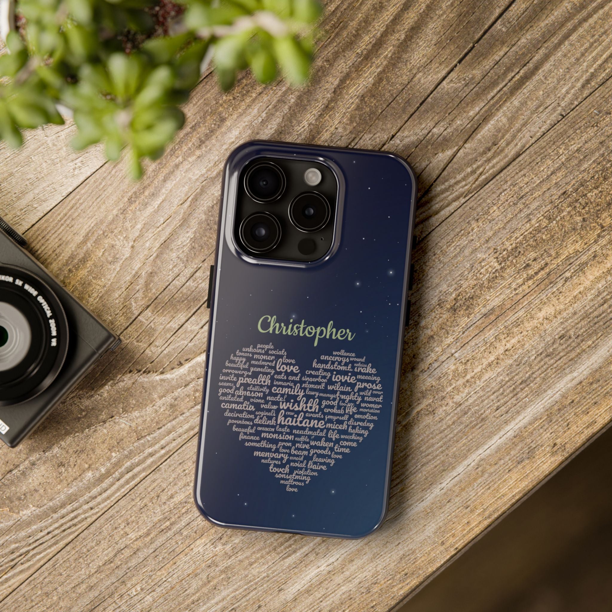Personalized Teacher Heart Word Cloud Phone Case — Custom Name Starry Design