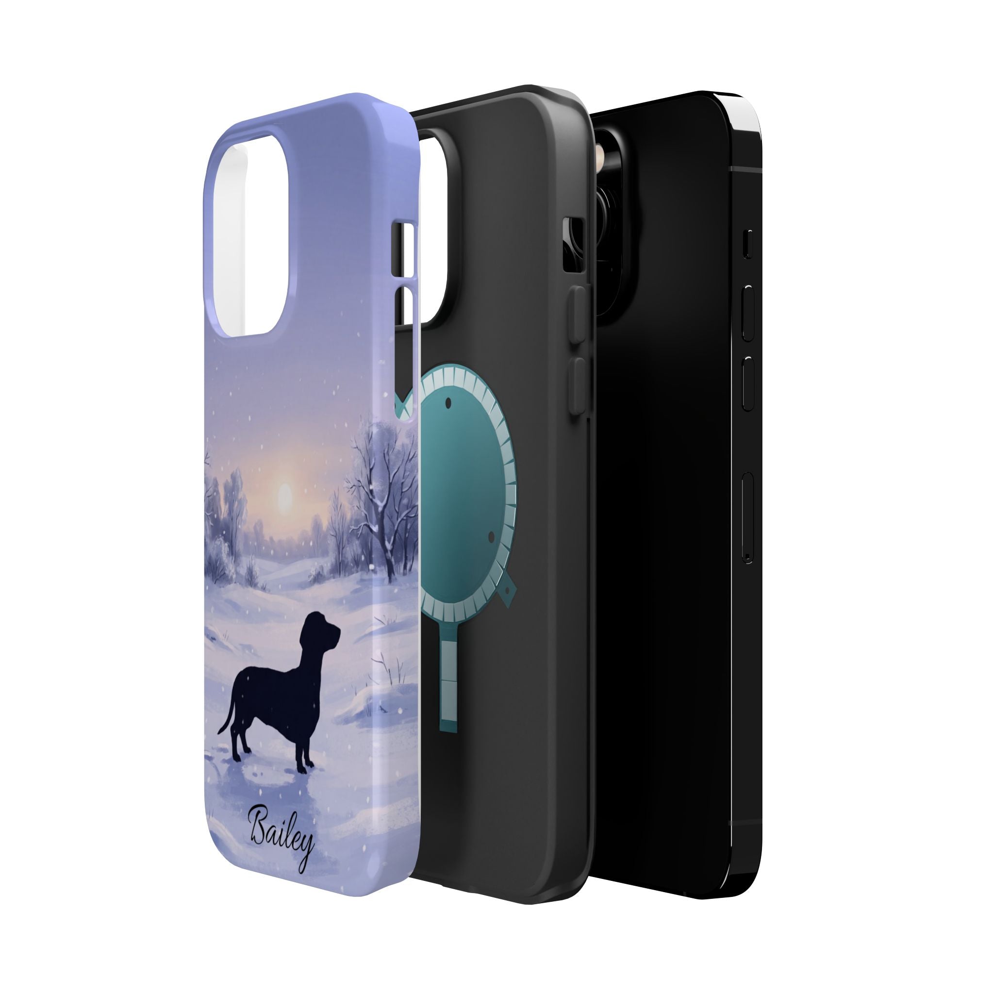 Personalized Dachshund Winter Snow Phone Case — Wireless Charging Cover