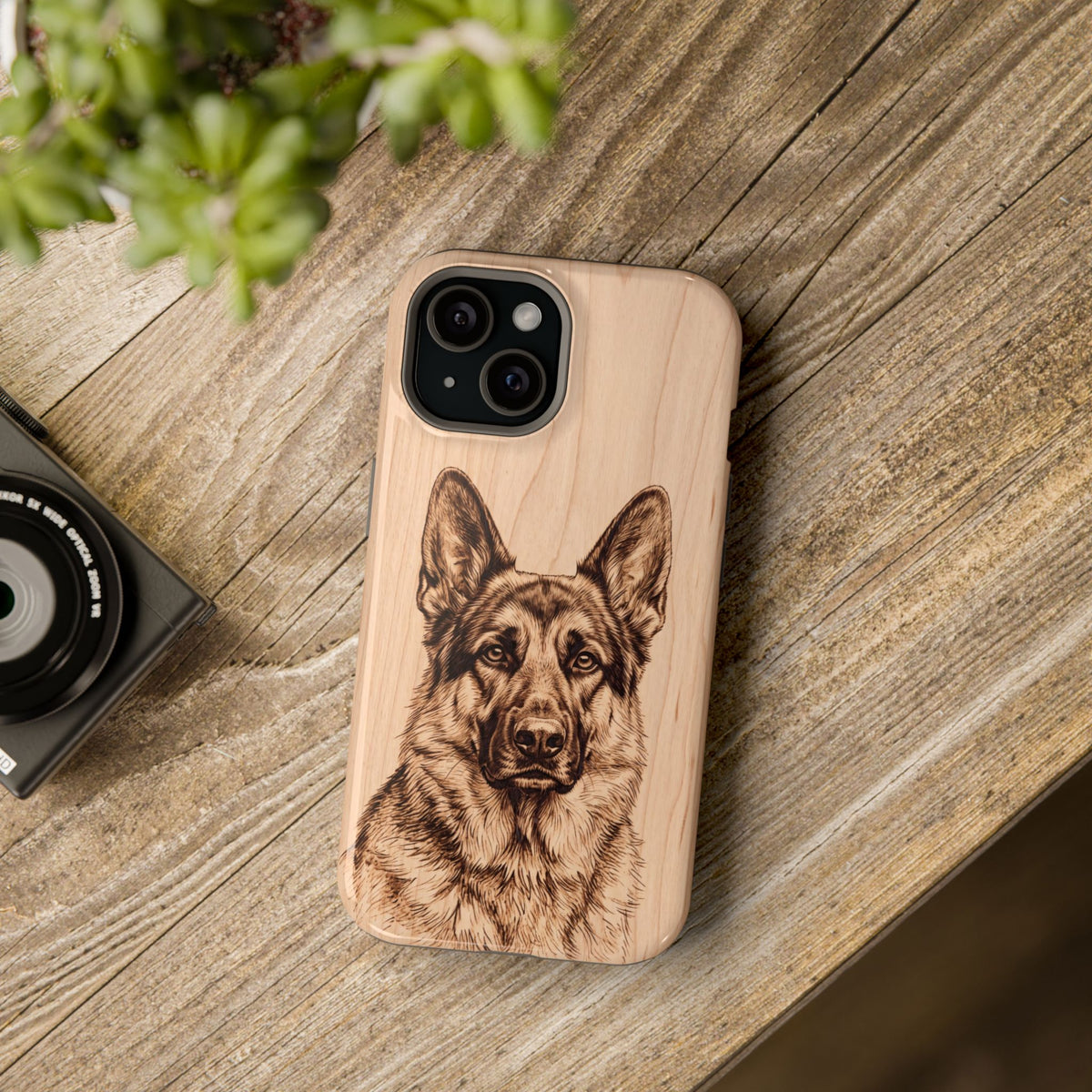 German Shepherd Phone Case | Pyrography Art — Tough Magnetic Case with Wireless Charging