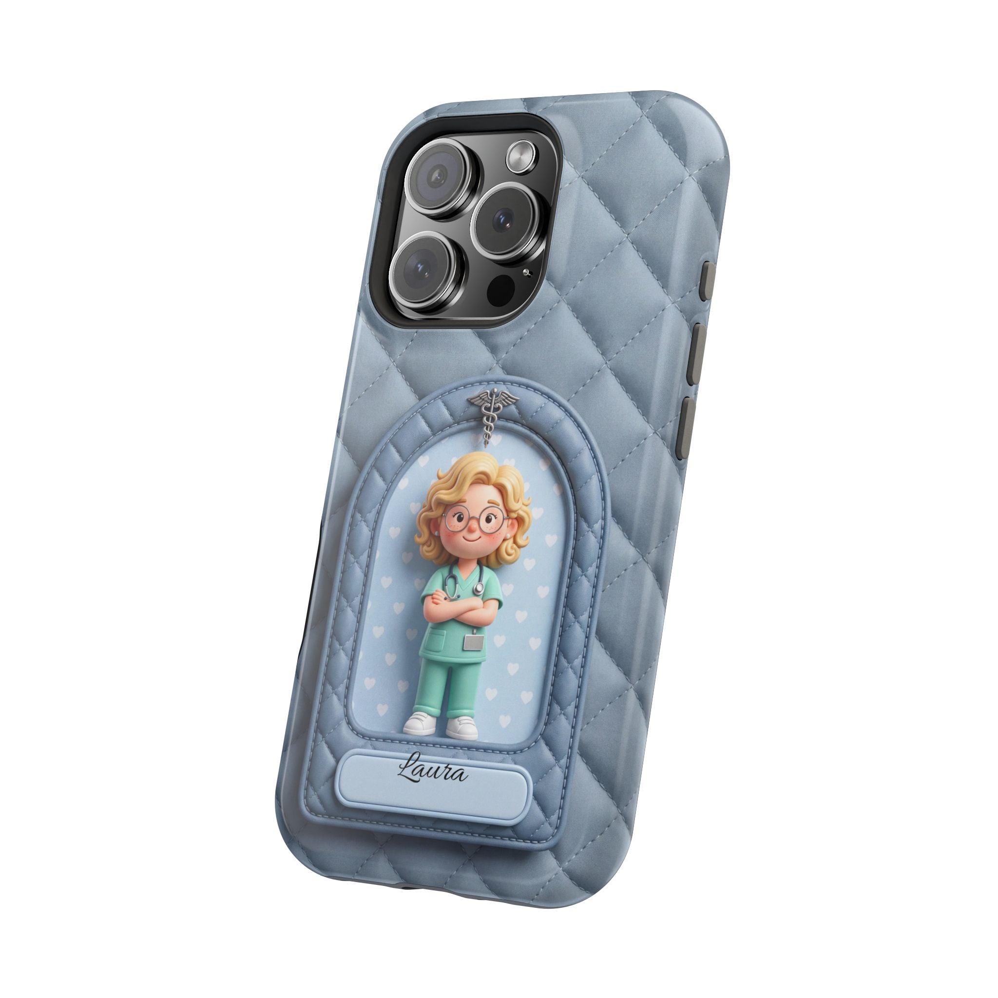 Personalized Quilted Nurse Phone Case — Wireless Charging Cover