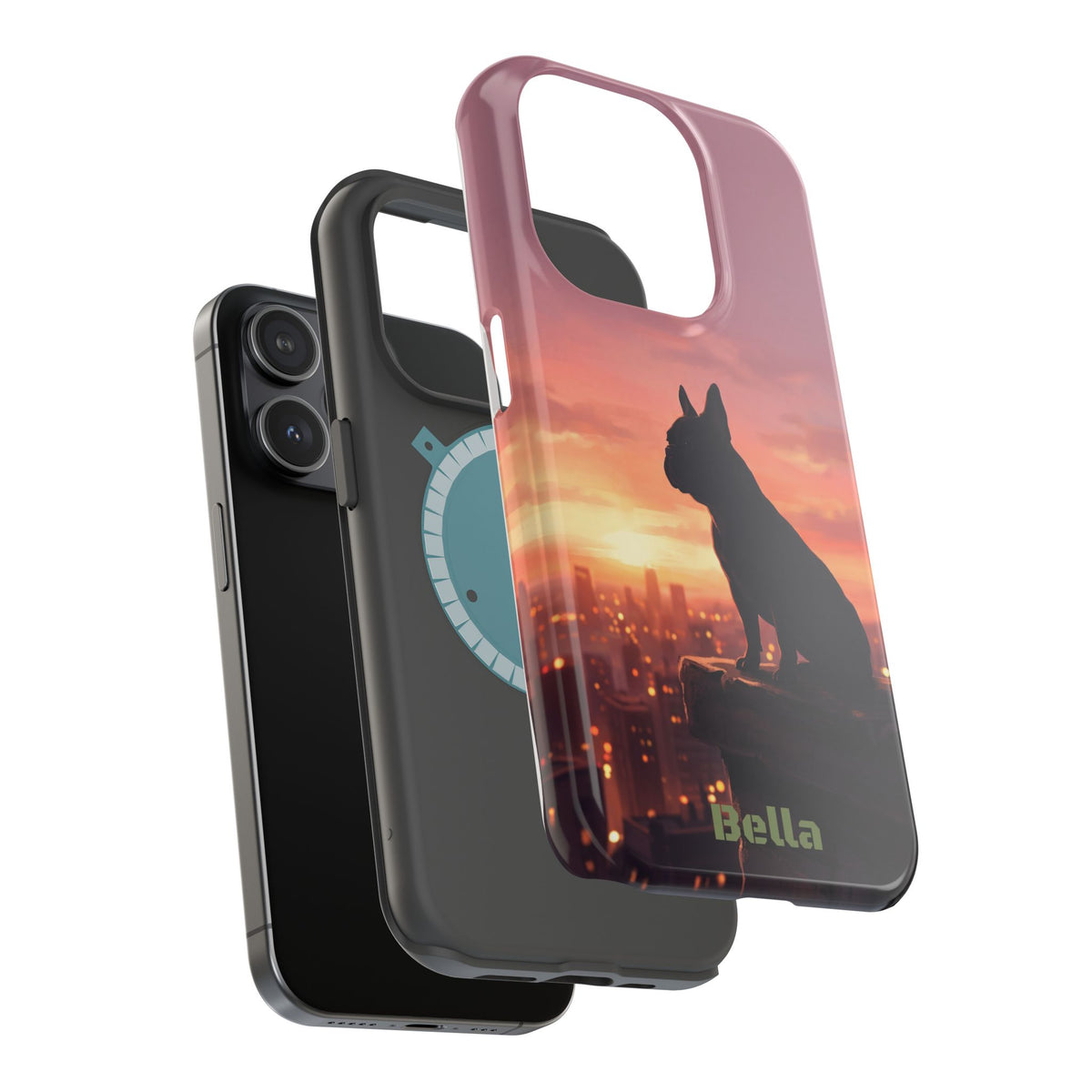 Personalized French Bulldog City Skyline Sunset Phone Case — Wireless Charging Cover