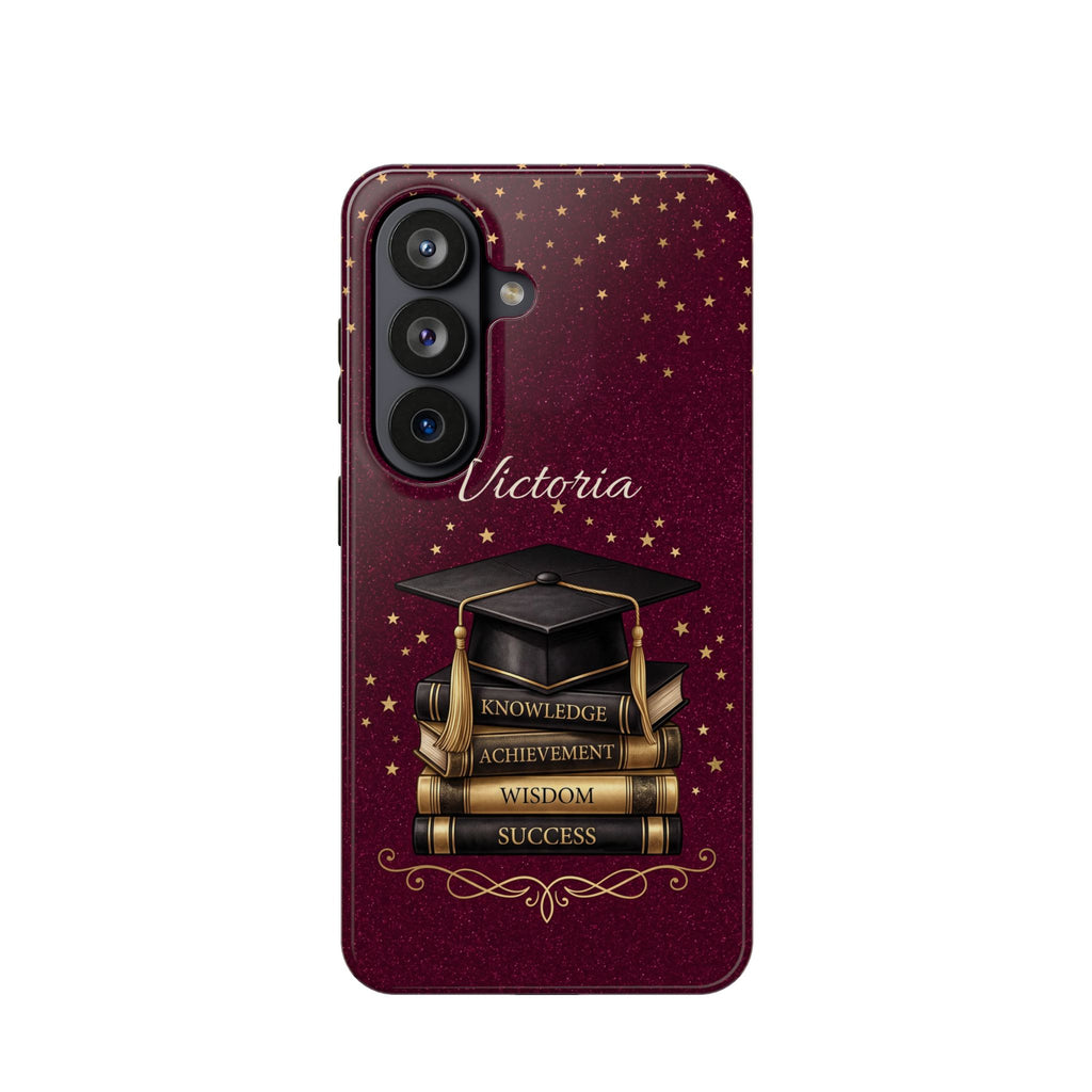Graduation Cap & Books Personalized Teacher Phone Case — Wireless Charging Cover