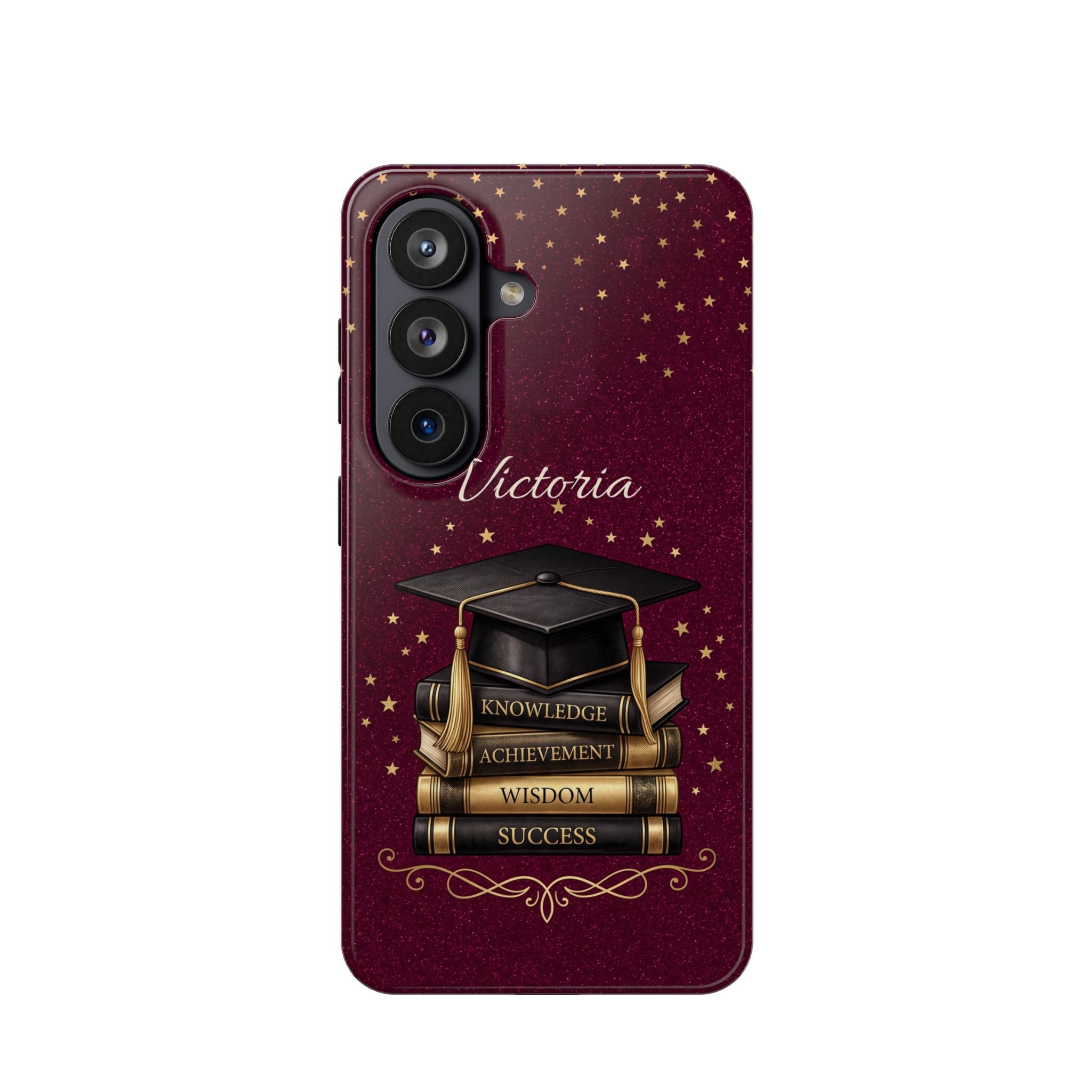 Graduation Cap & Books Personalized Teacher Phone Case — Wireless Charging Cover