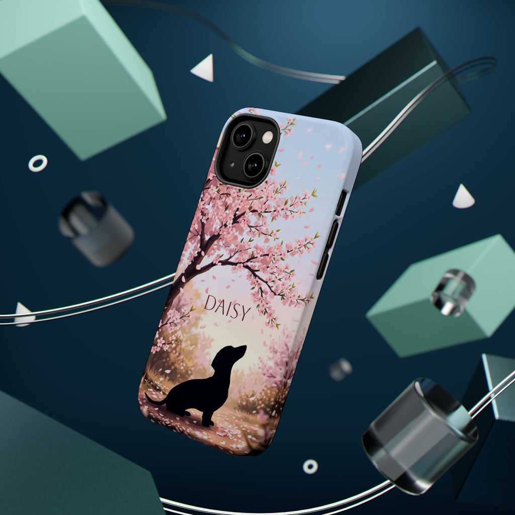 Personalized Dachshund Cherry Blossom Phone Case — Wireless Charging Cover