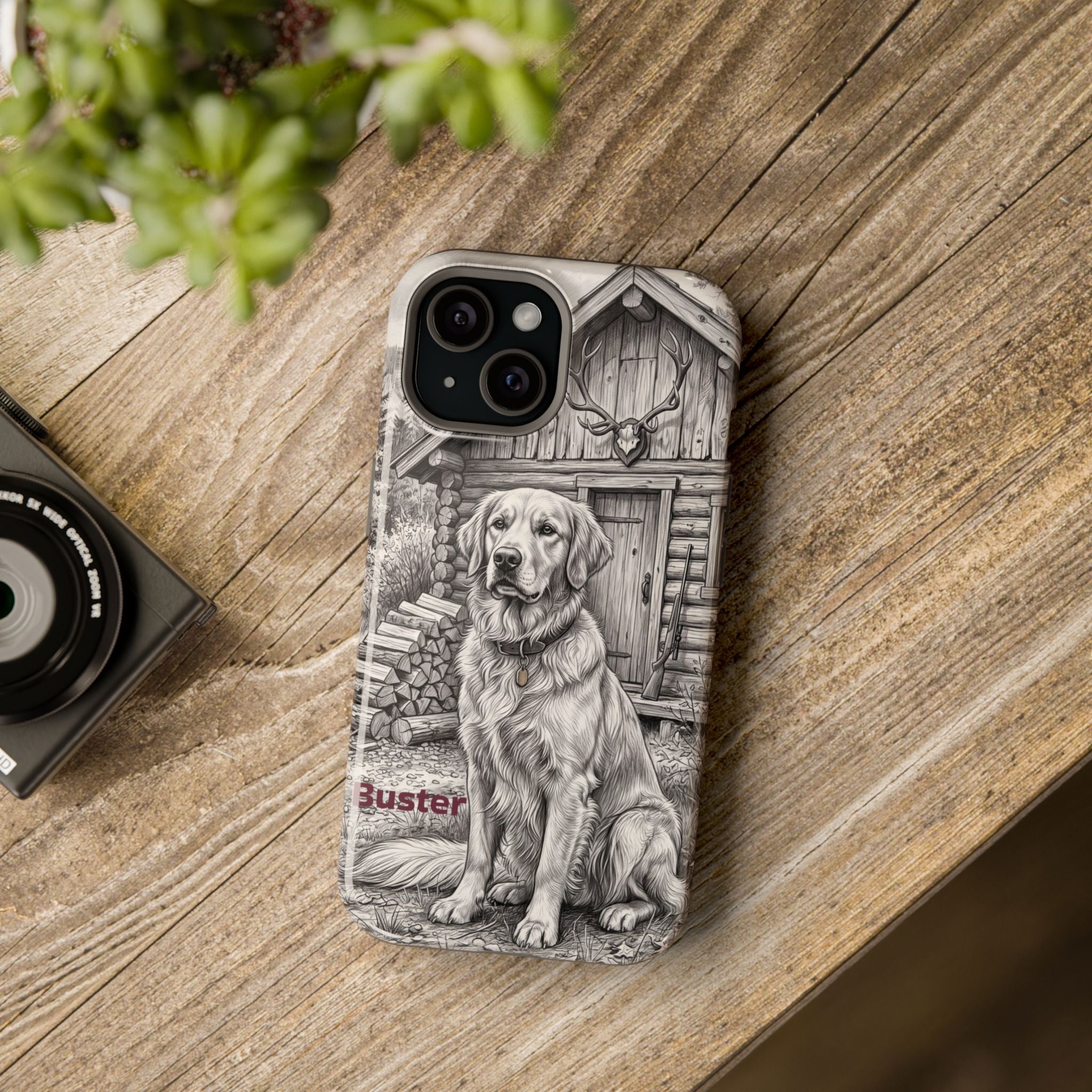 Personalized Golden Retriever Cabin Porch Phone Case — Wireless Charging Cover