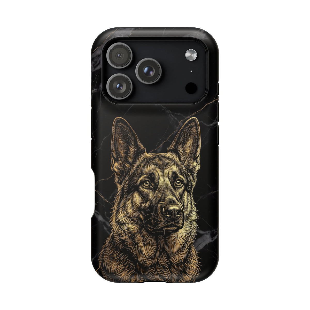 German Shepherd Phone Case | Black Marble Gold Sketch Art — Tough Magnetic Case with Wireless Charging