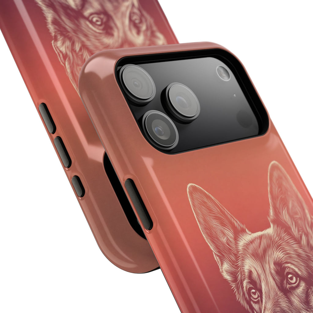German Shepherd Phone Case | Sunset Sketch Art — Tough Magnetic Case with Wireless Charging