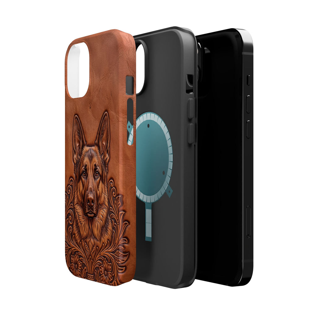 German Shepherd Phone Case | Western Tooled Art — Tough Magnetic Case with Wireless Charging