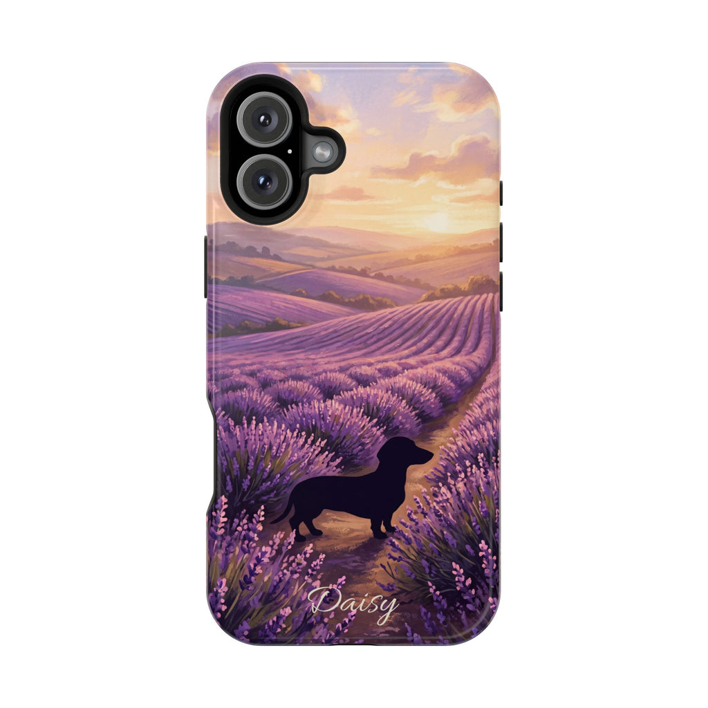 Personalized Dachshund Lavender Field Phone Case — Wireless Charging Cover