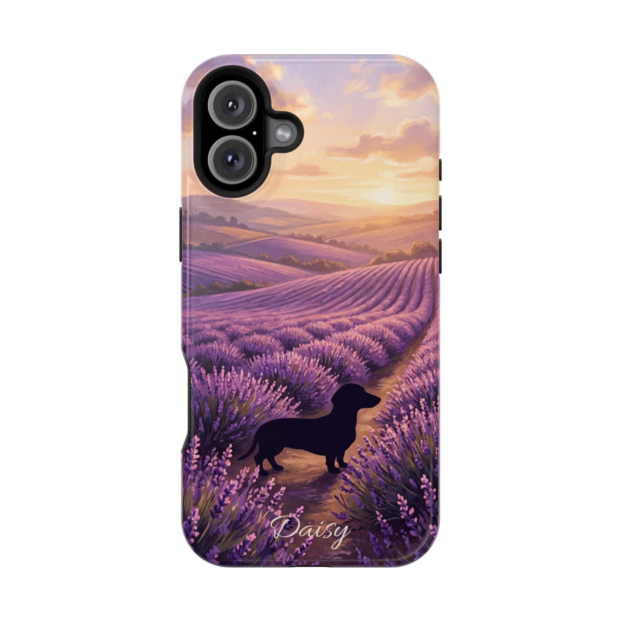 Personalized Dachshund Lavender Field Phone Case — Wireless Charging Cover
