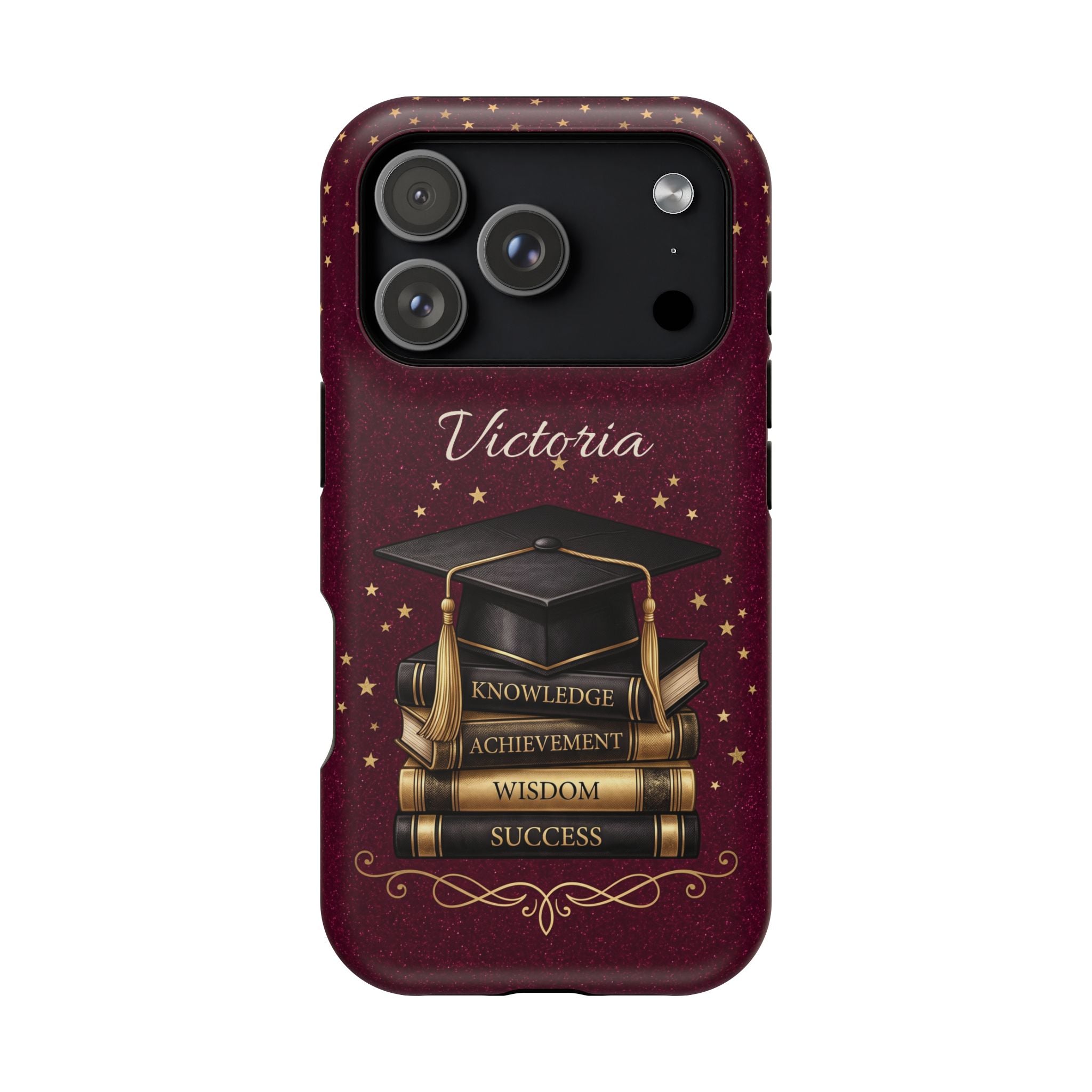 Graduation Cap & Books Personalized Teacher Phone Case — Wireless Charging Cover