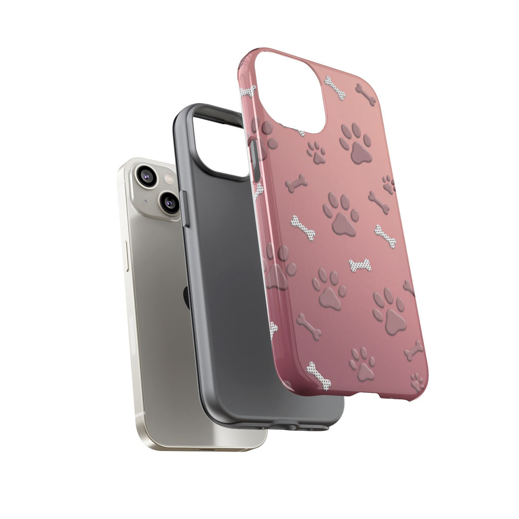 iPhone & Samsung Phone Case | Paw Print & Bone  | Dusty Rose Pattern Case for Frenchie Lovers