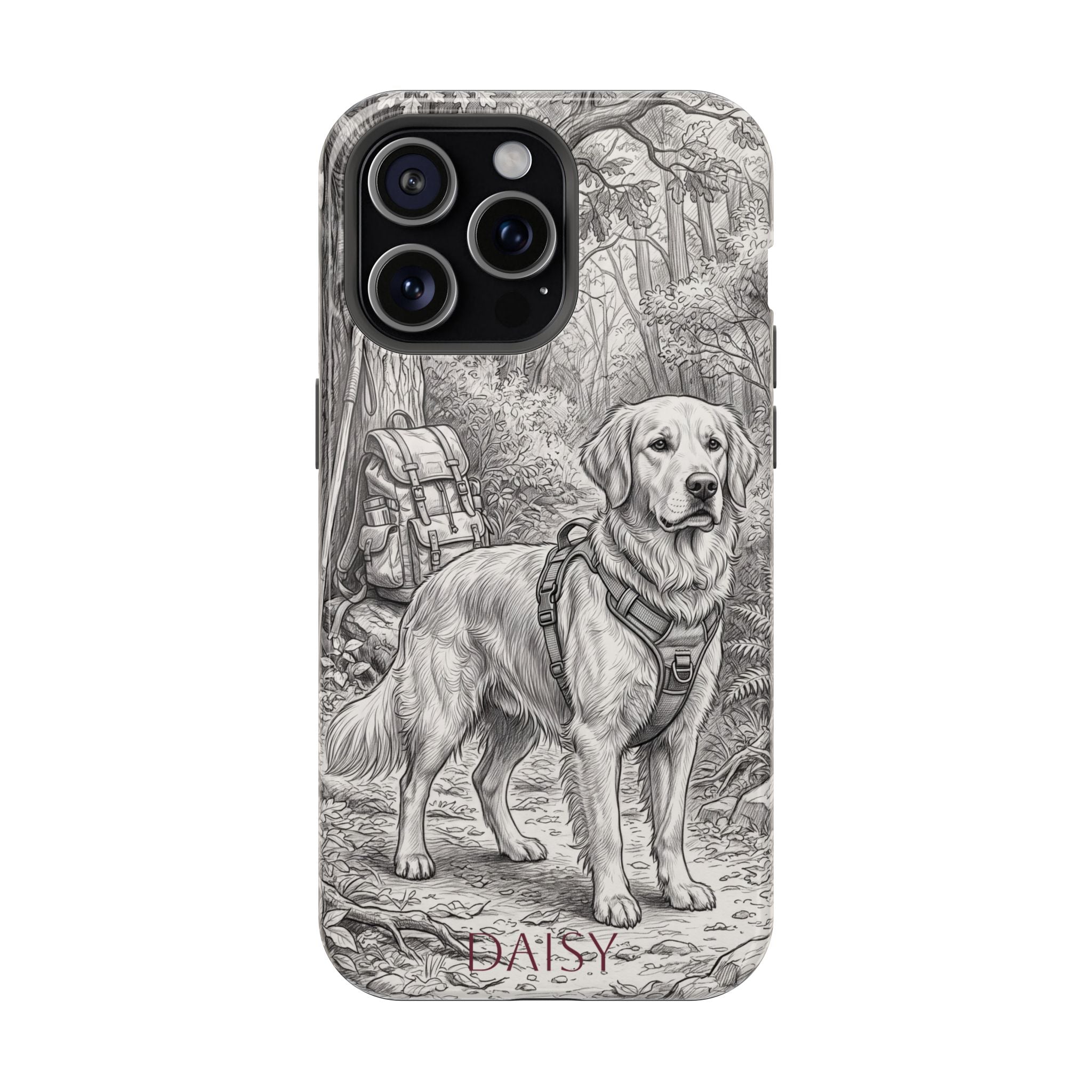 Personalized Golden Retriever Woodland Trail Phone Case — Wireless Charging Cover