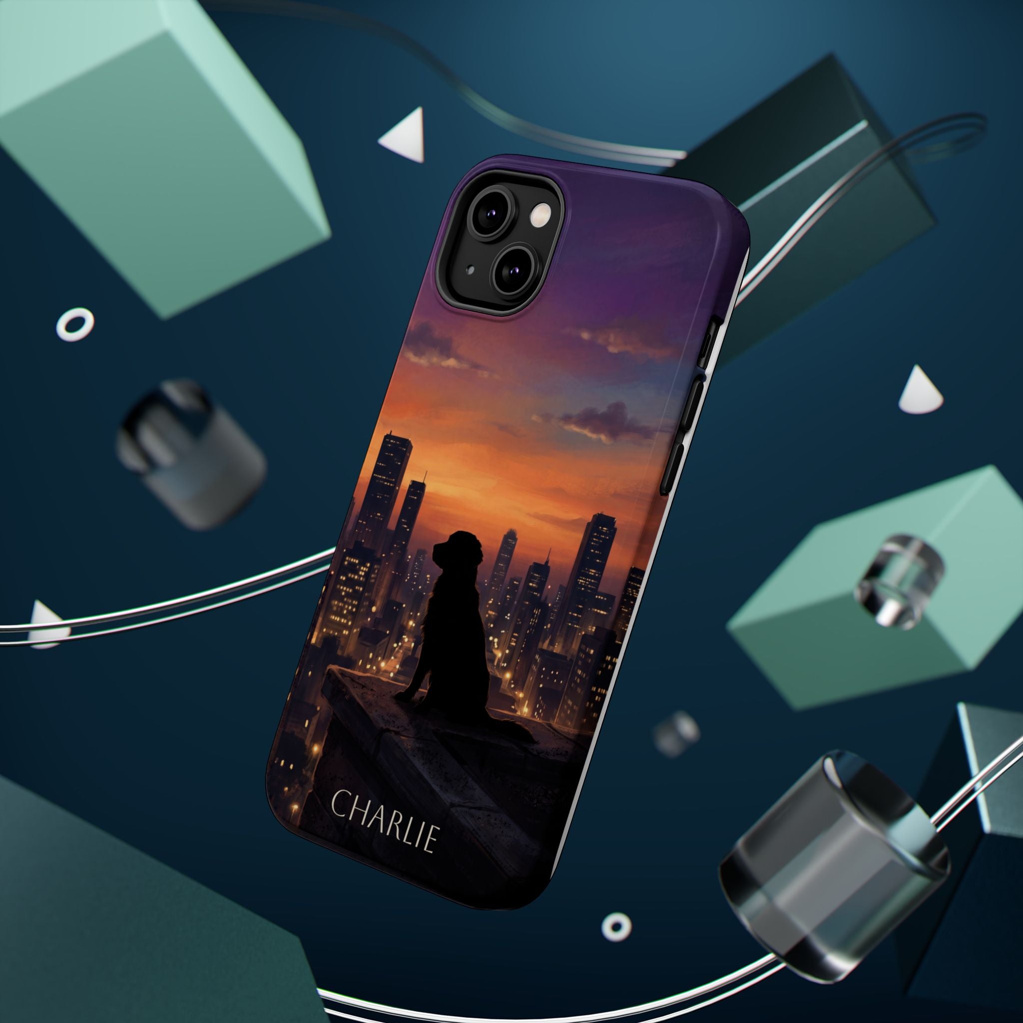 Personalized Golden Retriever City Skyline Phone Case — Wireless Charging Cover