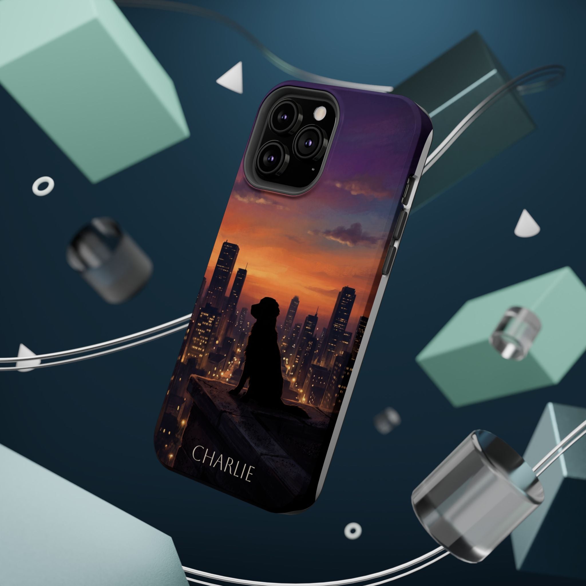 Personalized Golden Retriever City Skyline Phone Case — Wireless Charging Cover