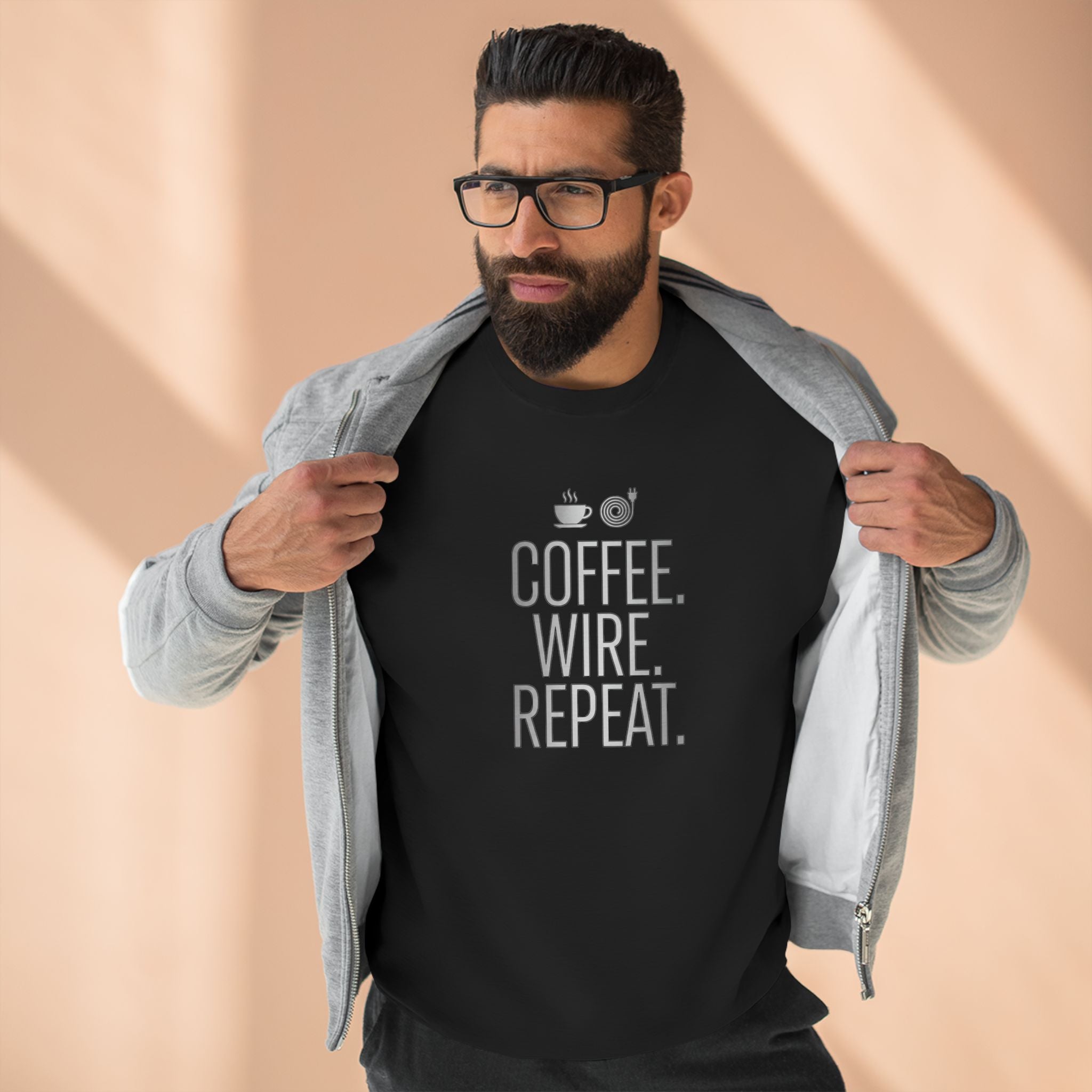 Coffee Wire Repeat Electrician Sweatshirt | Funny Electrician Gift Crewneck